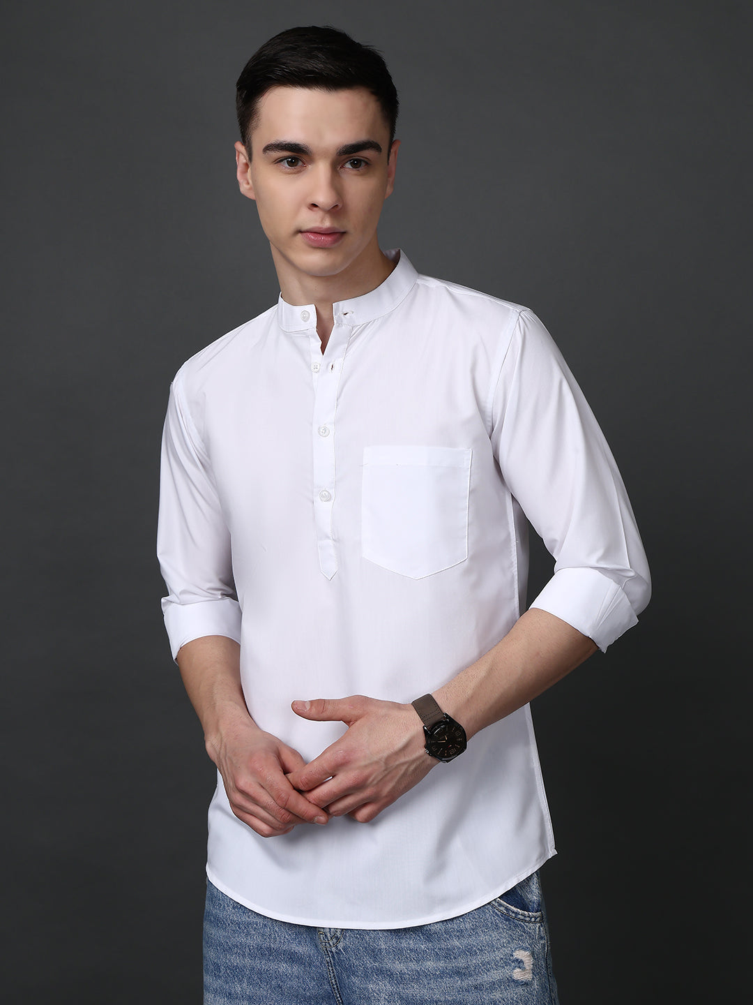 White Casual Solid Short Kurta ( ANMSK 5397White )