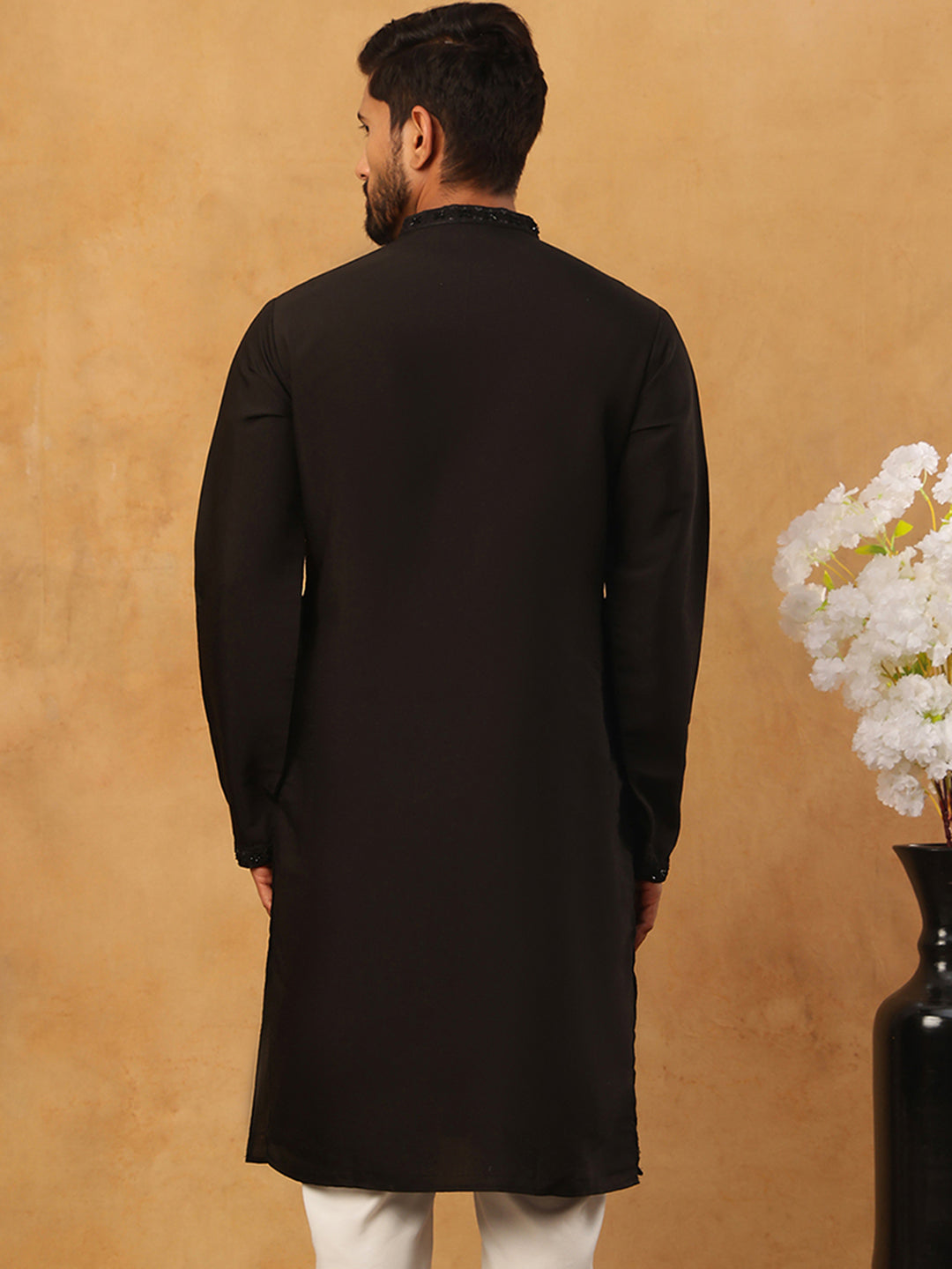 Silk Blend Embroidered Kurta for Men (65KO 5399 Black ) [FF] [B-1-2]