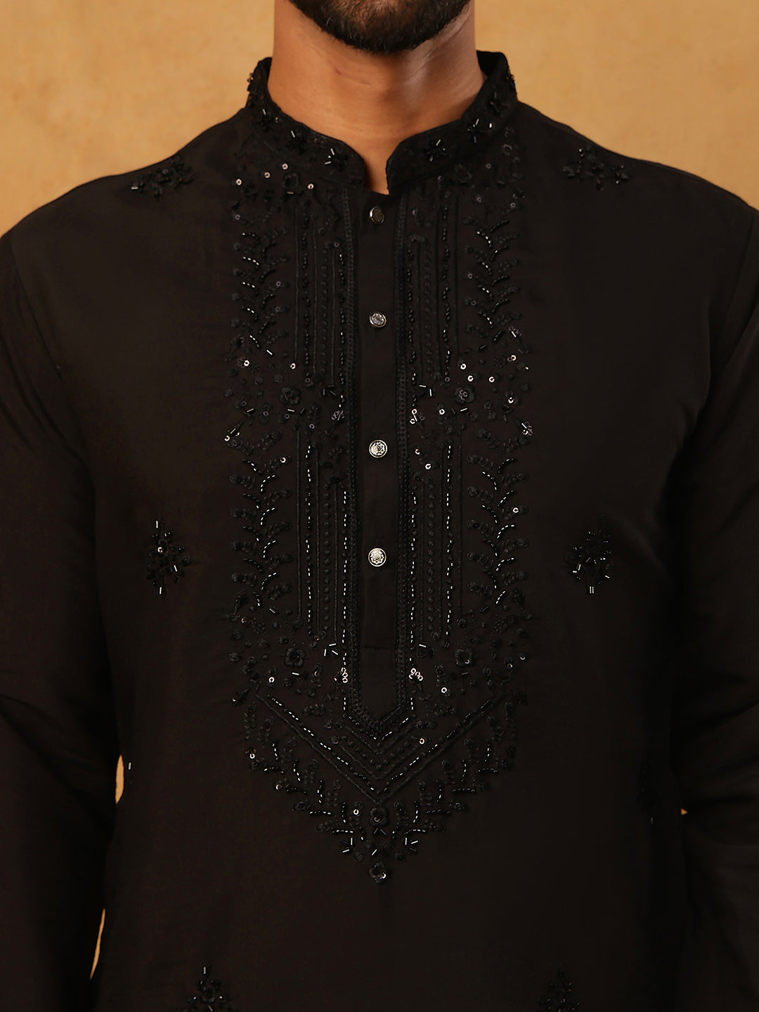 Silk Blend Embroidered Kurta for Men (65KO 5399 Black ) [FF] [B-1-2]