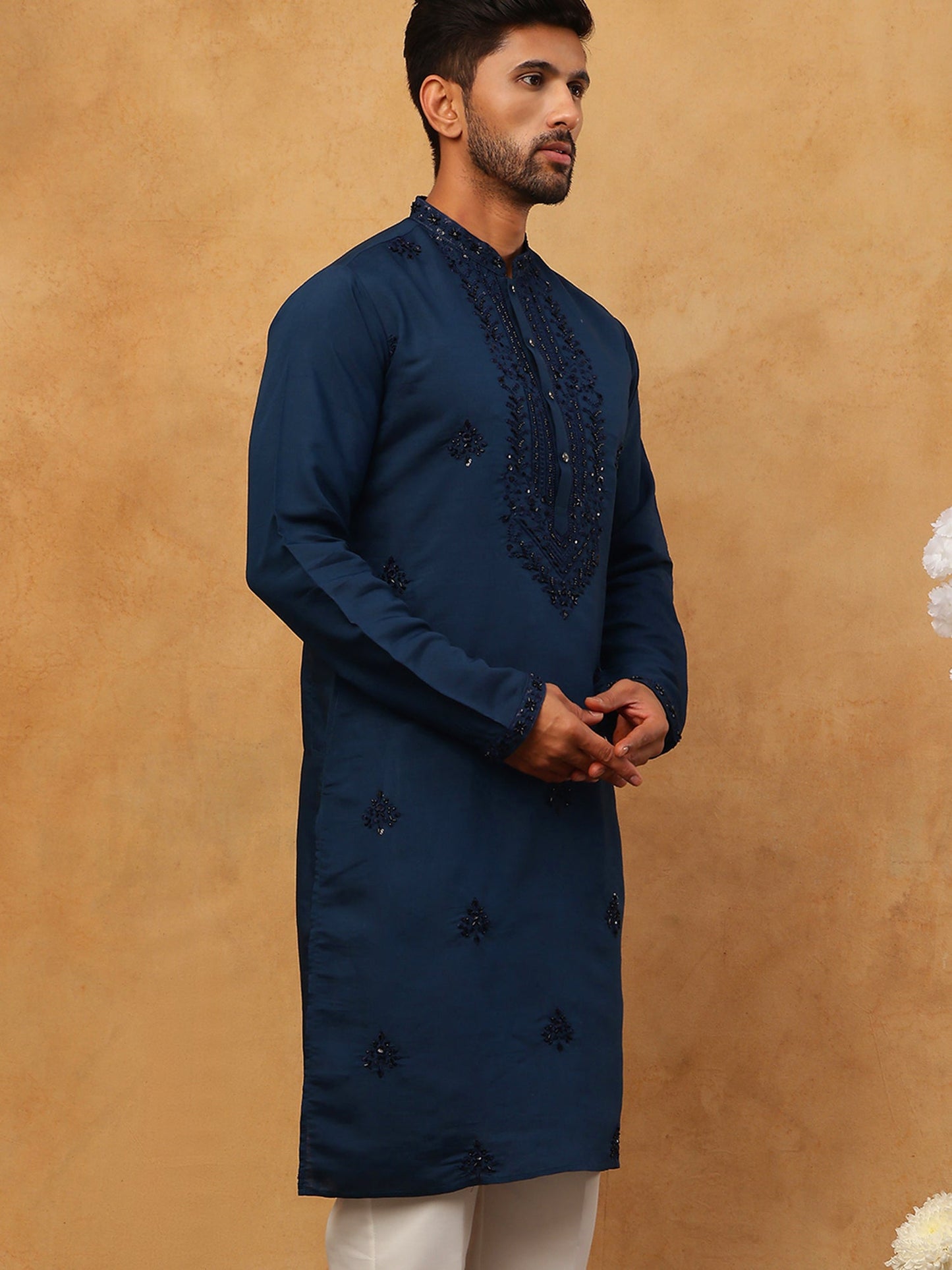 Silk Blend Embroidered Kurta for Men (65KO 5399 Royal ) [FF] [B-1-2]