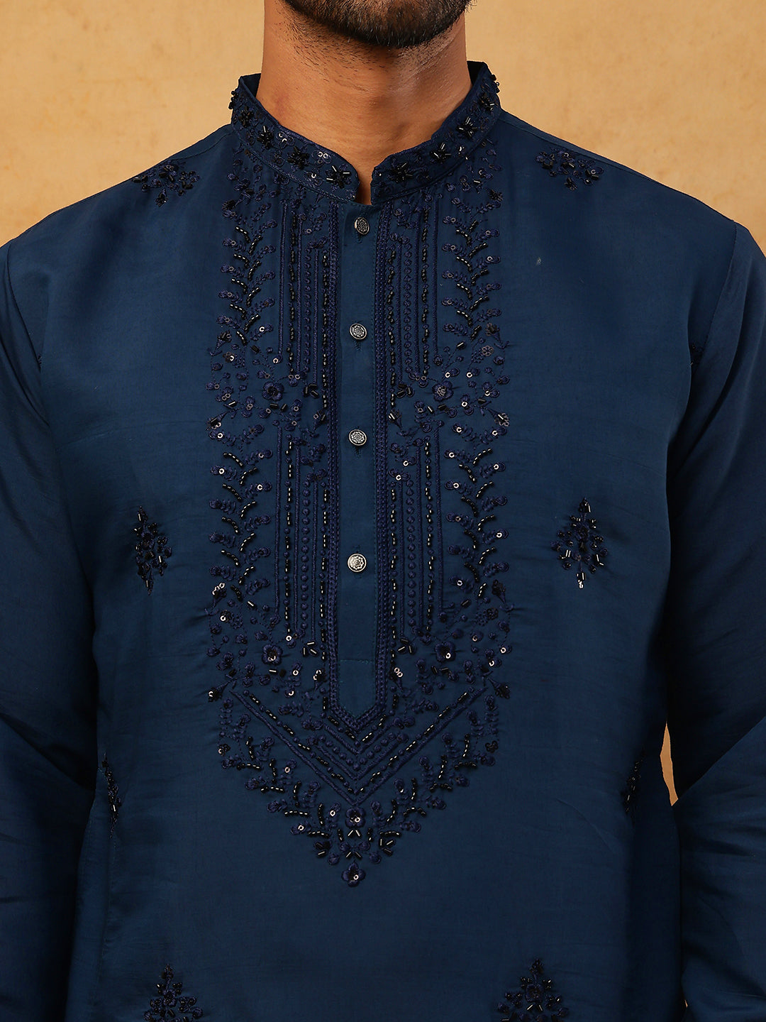 Silk Blend Embroidered Kurta for Men (65KO 5399 Royal ) [FF] [B-1-2]