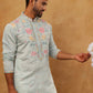 Silk Blend Embroidered Kurta (65KO 5400 Blue ) [FF] [B-1-2]