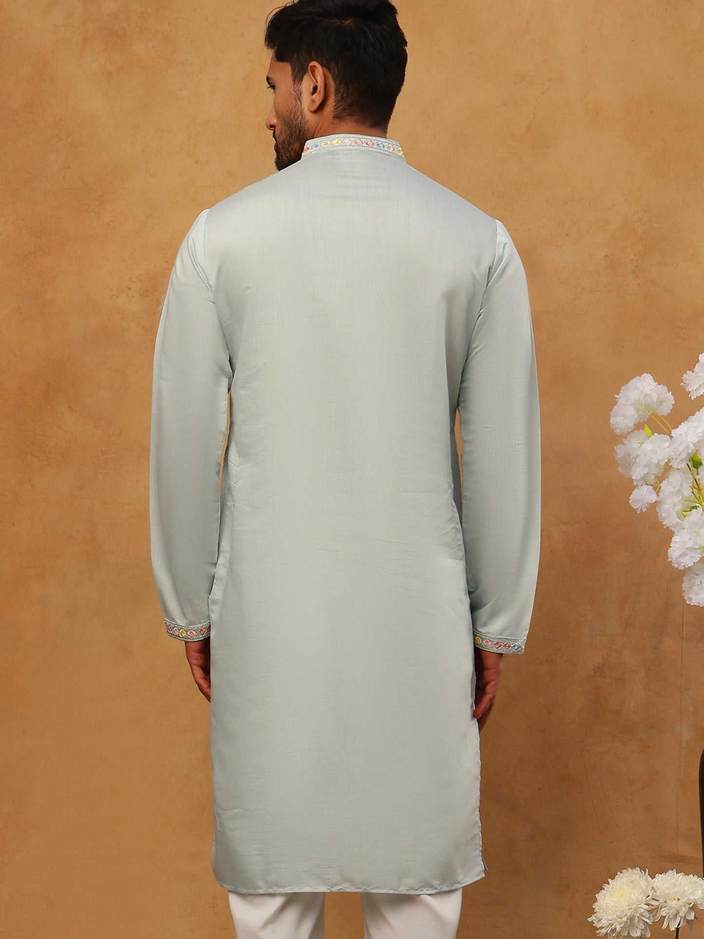 Silk Blend Embroidered Kurta (65KO 5400 Blue ) [FF] [B-1-2]