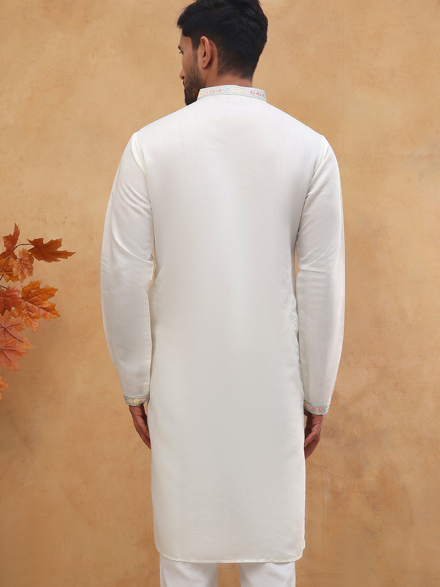 Silk Blend Embroidered Kurta (65KO 5400 White ) [FF] [B-1-2]