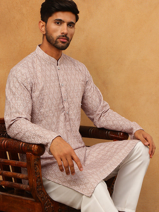 Cotton Blend Printed & Embroidered Kurta (65KO 5402 Beige ) [FF] [Q-12-13]