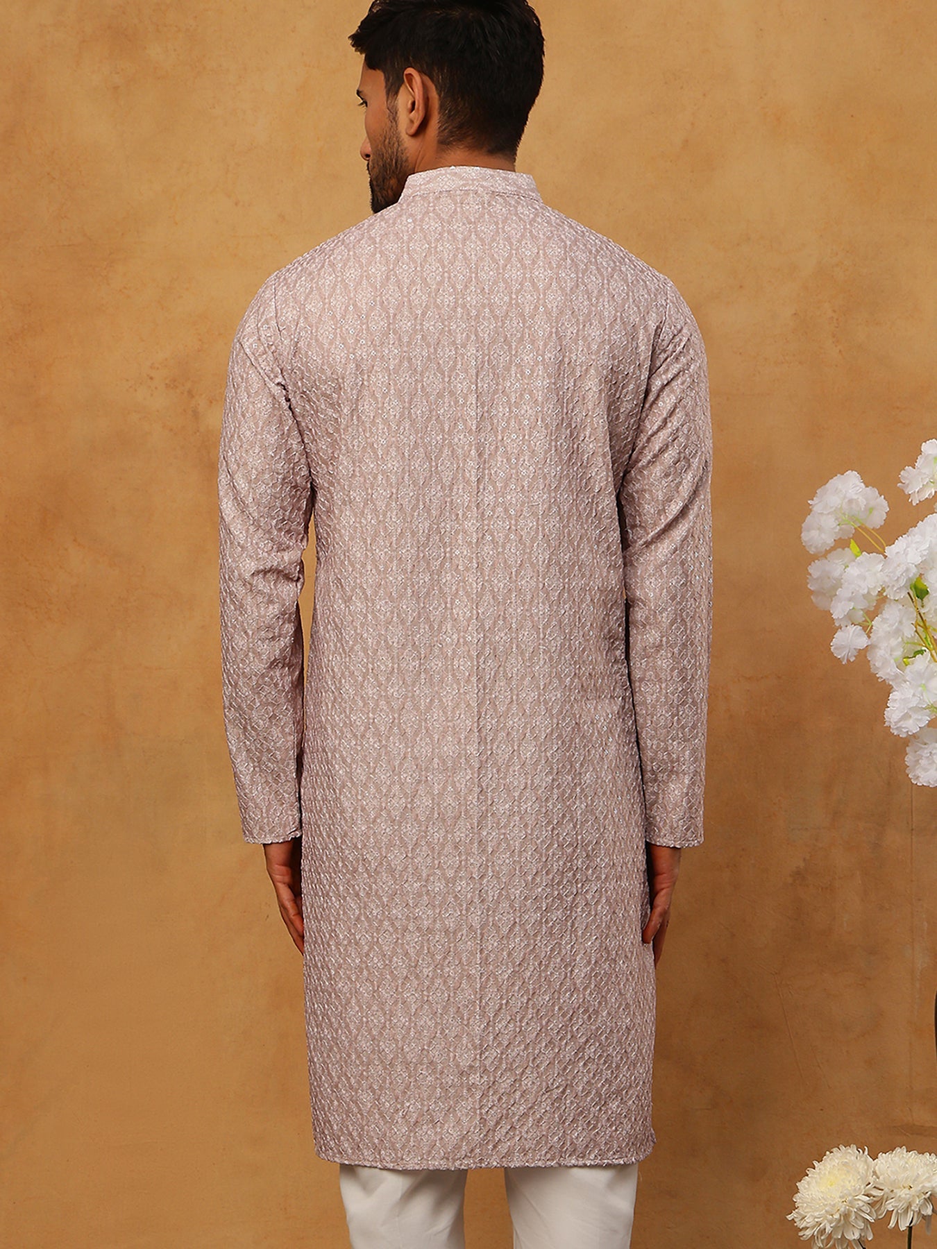 Cotton Blend Printed & Embroidered Kurta (65KO 5402 Beige ) [FF] [Q-12-13]