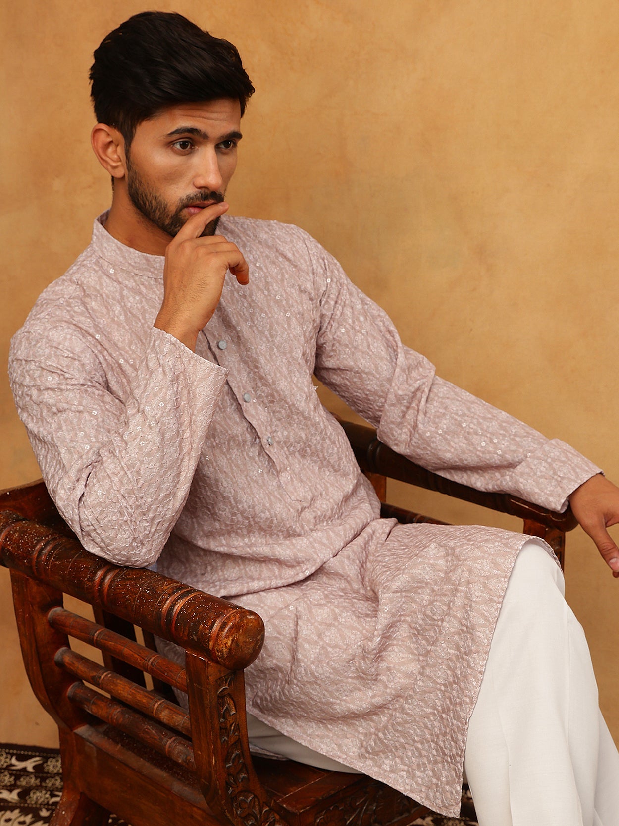 Cotton Blend Printed & Embroidered Kurta (65KO 5402 Beige ) [FF] [Q-12-13]