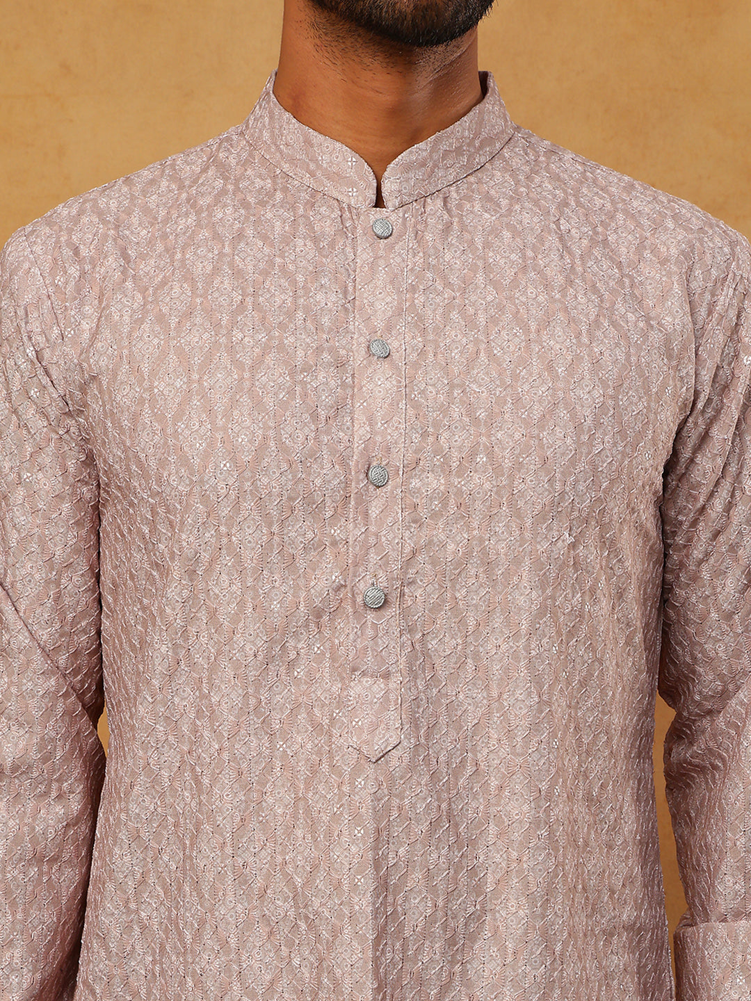 Cotton Blend Printed & Embroidered Kurta (65KO 5402 Beige ) [FF] [Q-12-13]