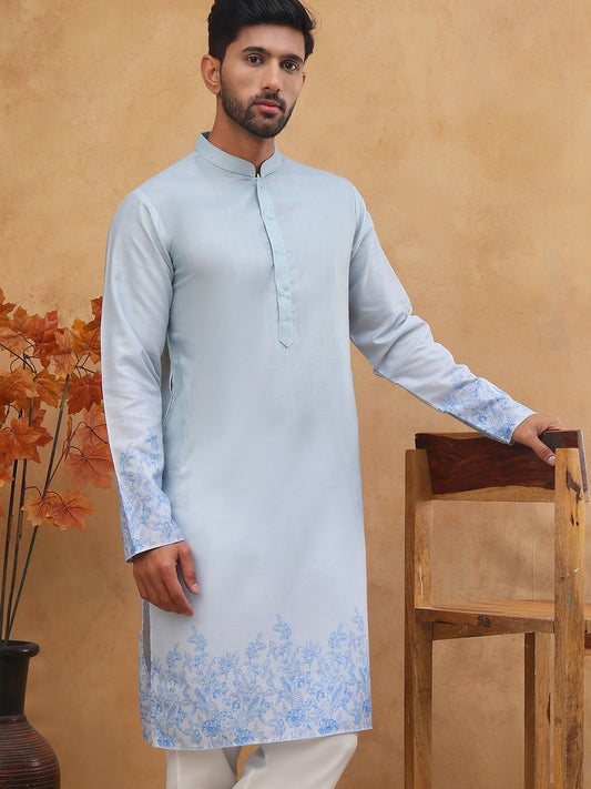 Men’s Cotton Blend Printed Kurta (65KO 5404 Blue ) [FF] [B-1-2]