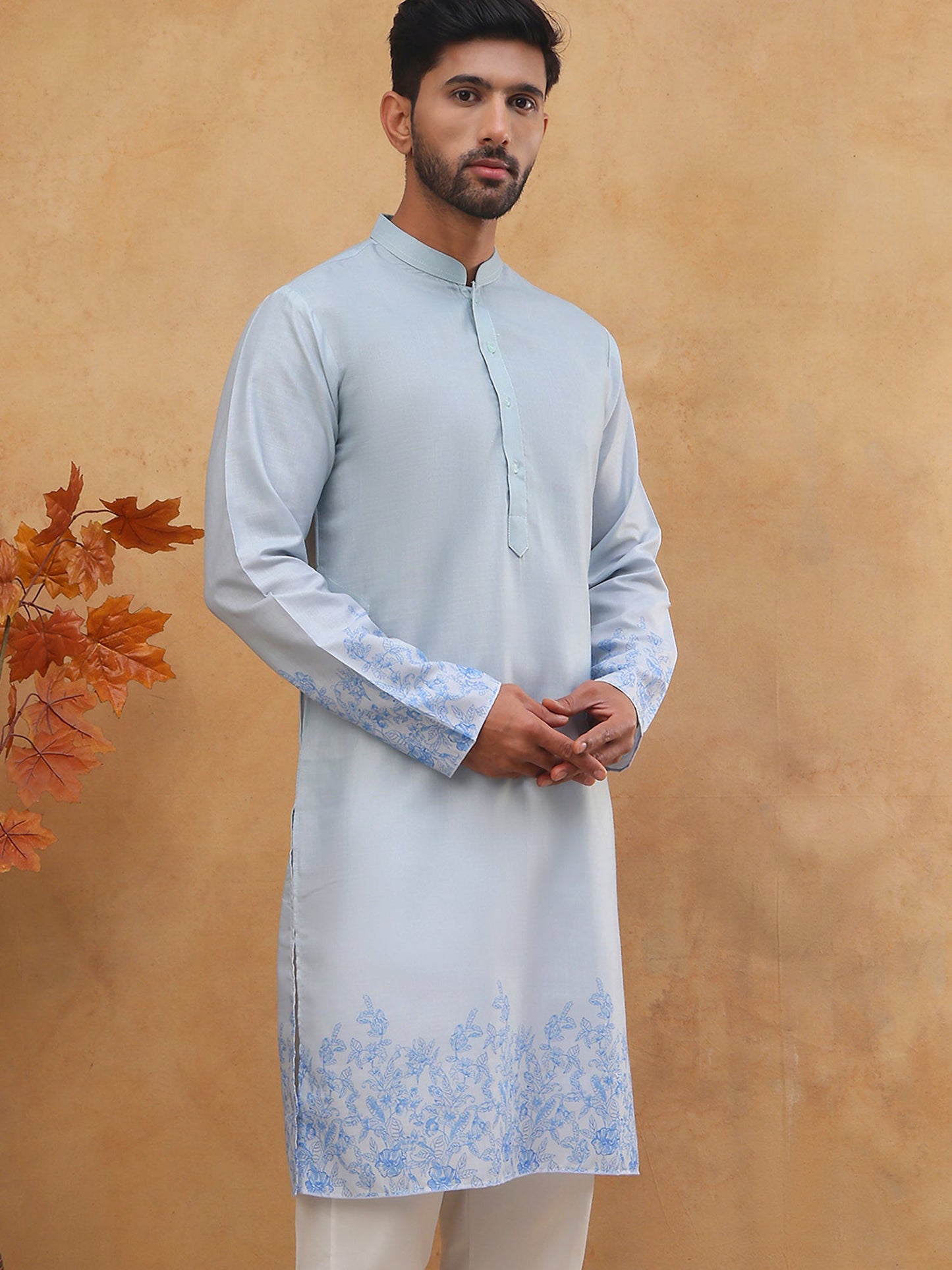 Men’s Cotton Blend Printed Kurta (65KO 5404 Blue ) [FF] [B-1-2]
