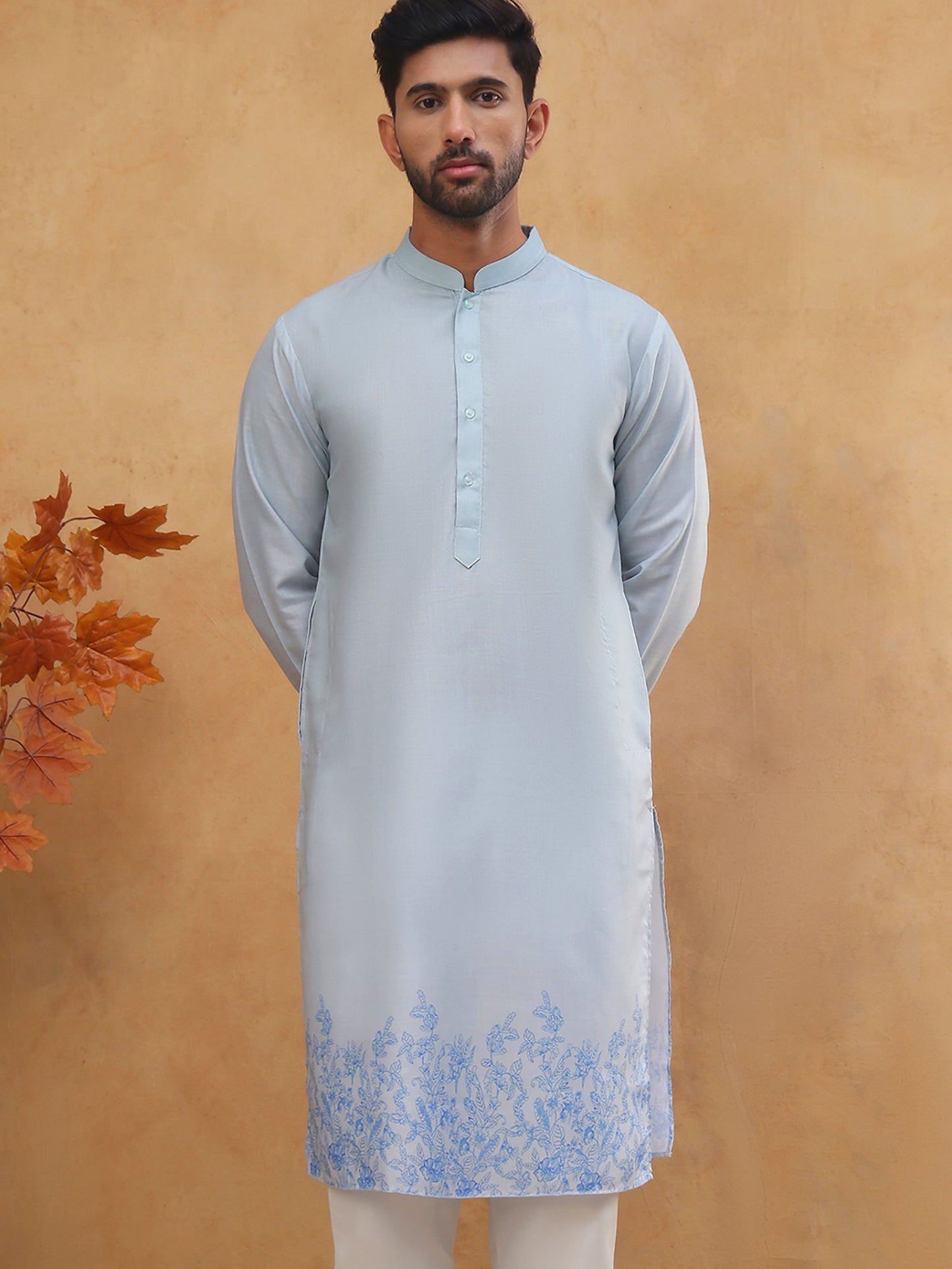 Men’s Cotton Blend Printed Kurta (65KO 5404 Blue ) [FF] [B-1-2]
