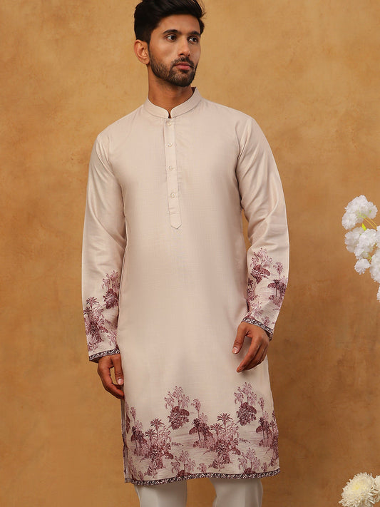 Men’s Cotton Blend Printed Kurta (65KO 5404 Peach ) [FF] [B-1-2]