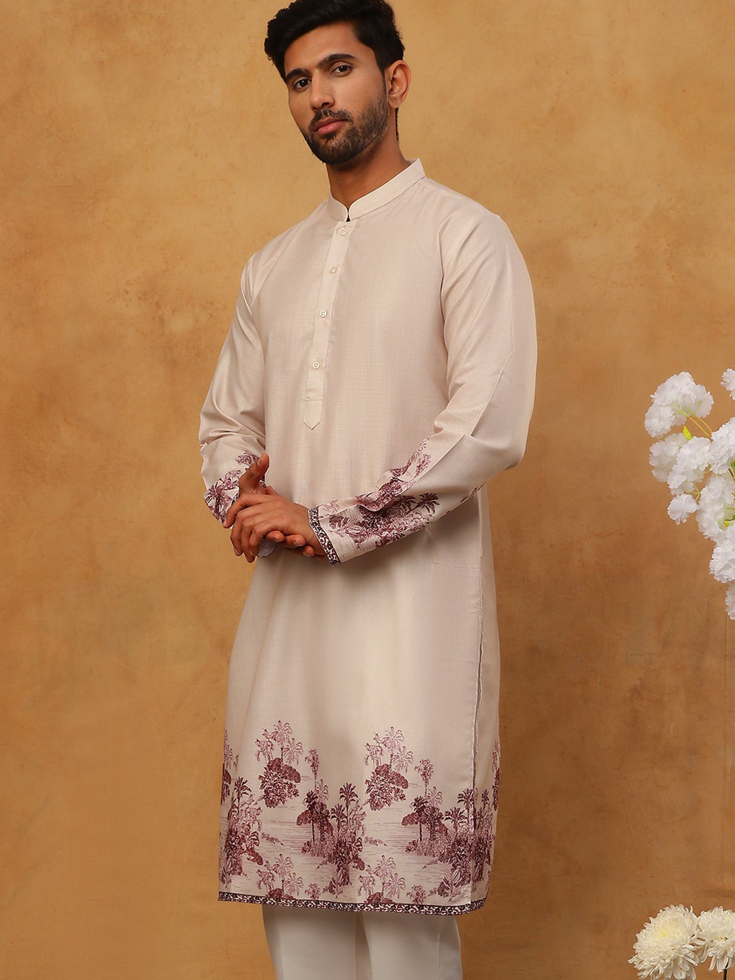 Men’s Cotton Blend Printed Kurta (65KO 5404 Peach ) [FF] [B-1-2]
