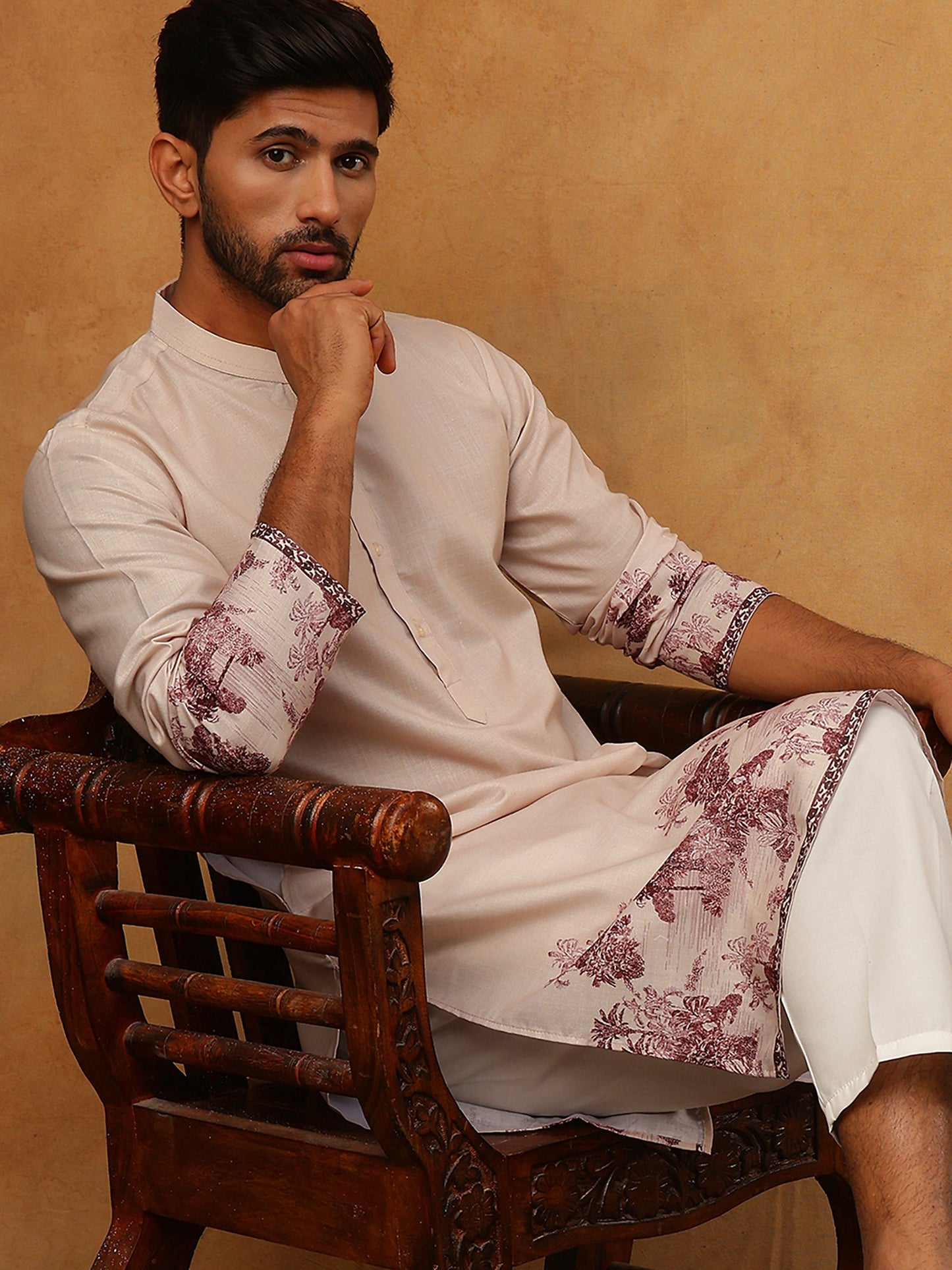 Men’s Cotton Blend Printed Kurta (65KO 5404 Peach ) [FF] [B-1-2]