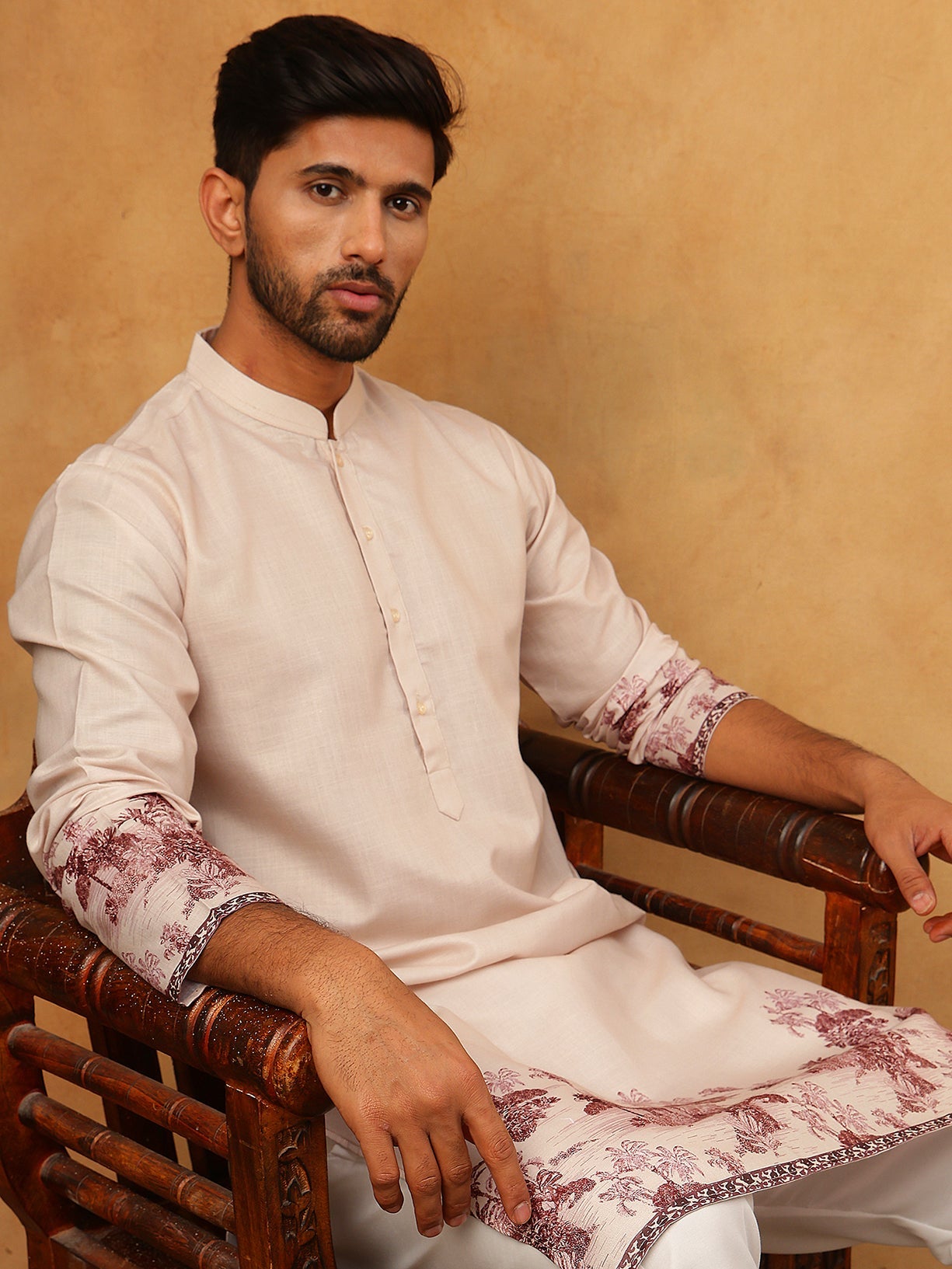 Men’s Cotton Blend Printed Kurta (65KO 5404 Peach ) [FF] [B-1-2]