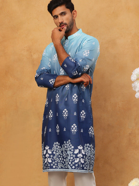 Printed Cotton Blend Kurta (65KO 5405 Blue ) [FF] [P-8-7]