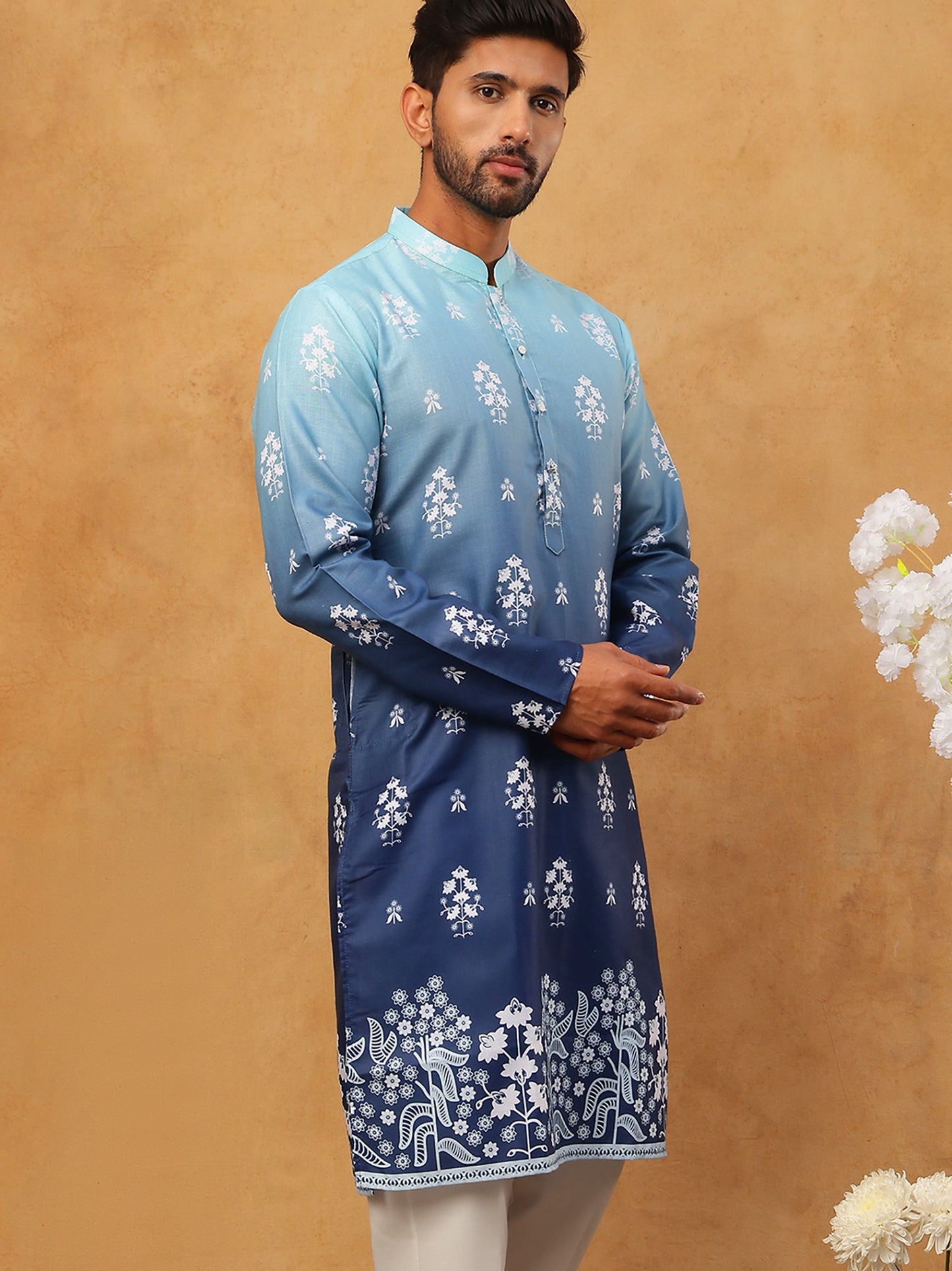Printed Cotton Blend Kurta (65KO 5405 Blue ) [FF] [P-8-7]
