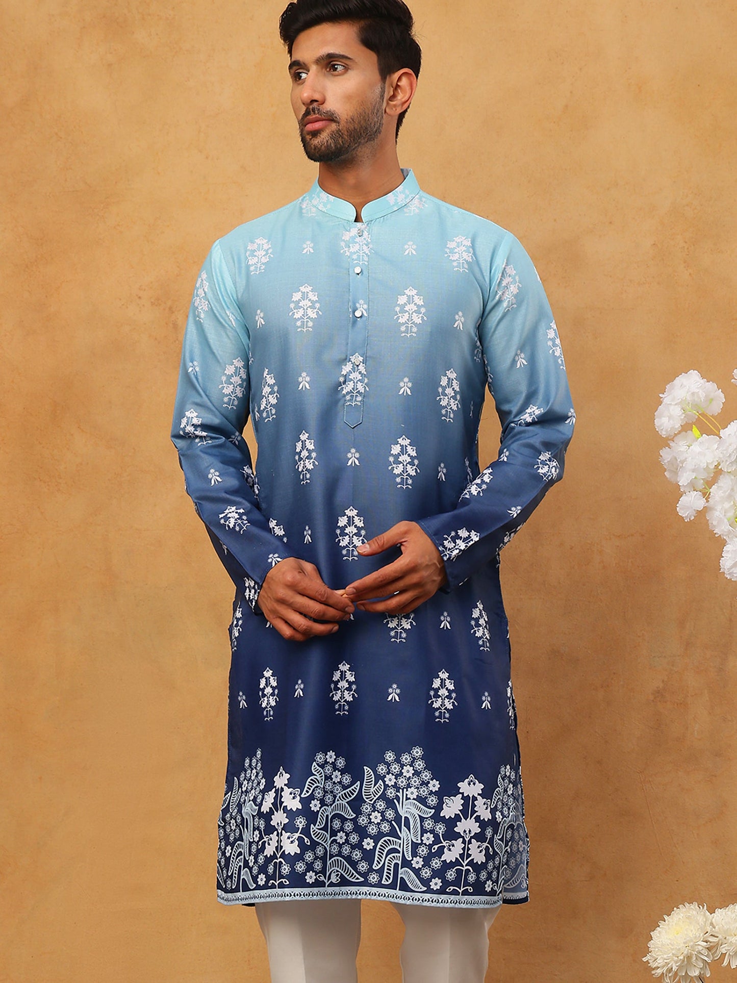 Printed Cotton Blend Kurta (65KO 5405 Blue ) [FF] [P-8-7]