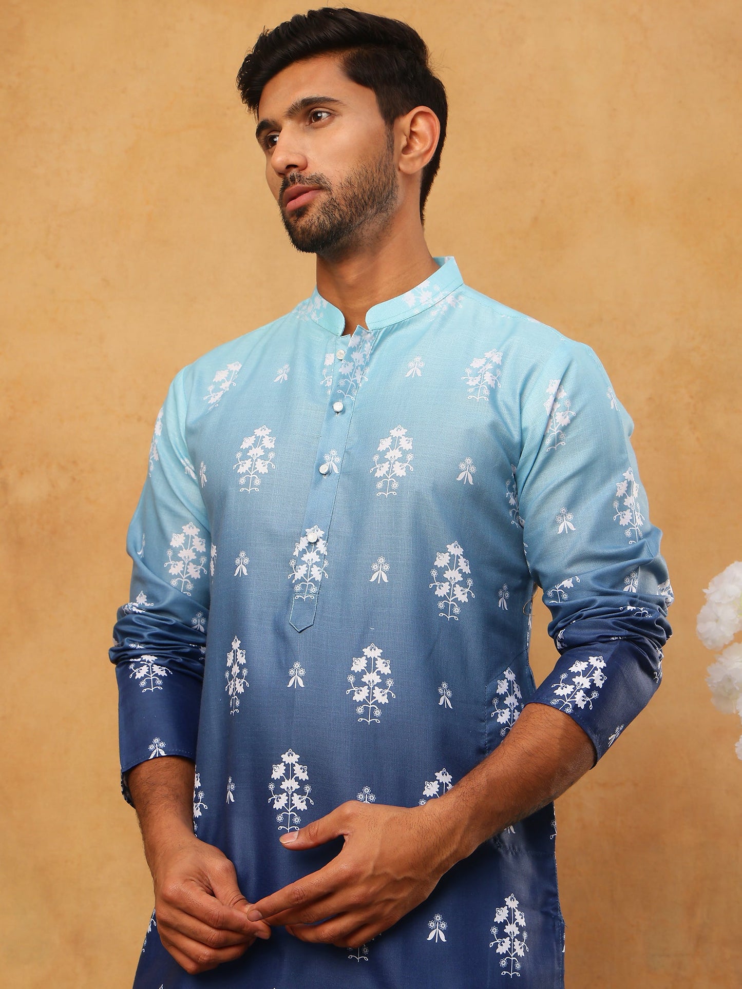 Printed Cotton Blend Kurta (65KO 5405 Blue ) [FF] [P-8-7]