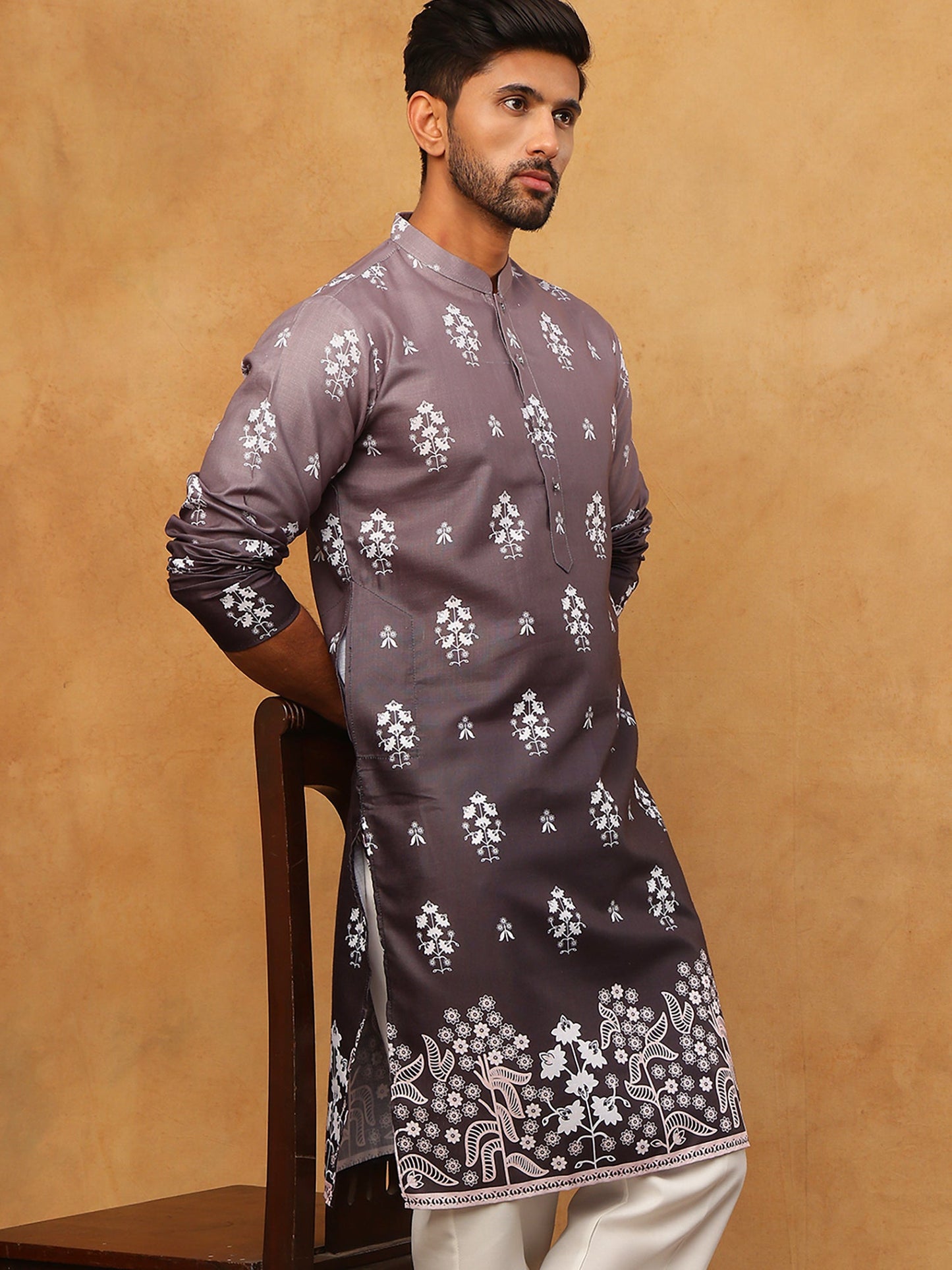 Printed Cotton Blend Kurta (65KO 5405 Charcoal ) [FF] [P-8-7]