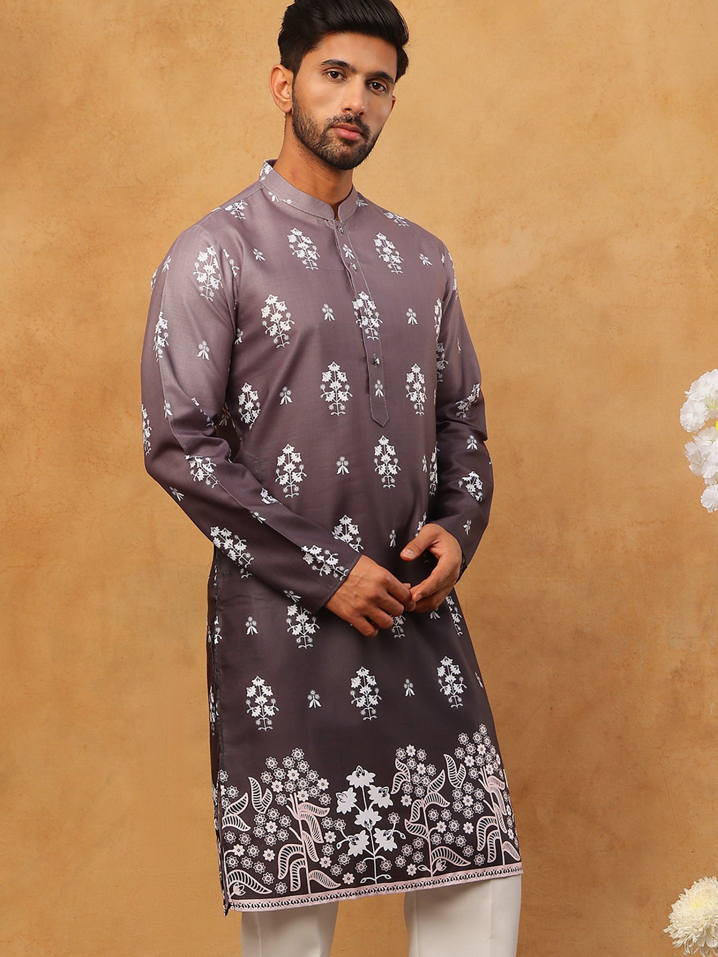 Printed Cotton Blend Kurta (65KO 5405 Charcoal ) [FF] [P-8-7]