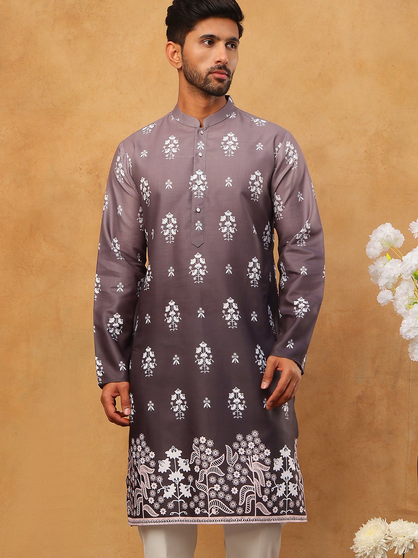 Printed Cotton Blend Kurta (65KO 5405 Charcoal ) [FF] [P-8-7]