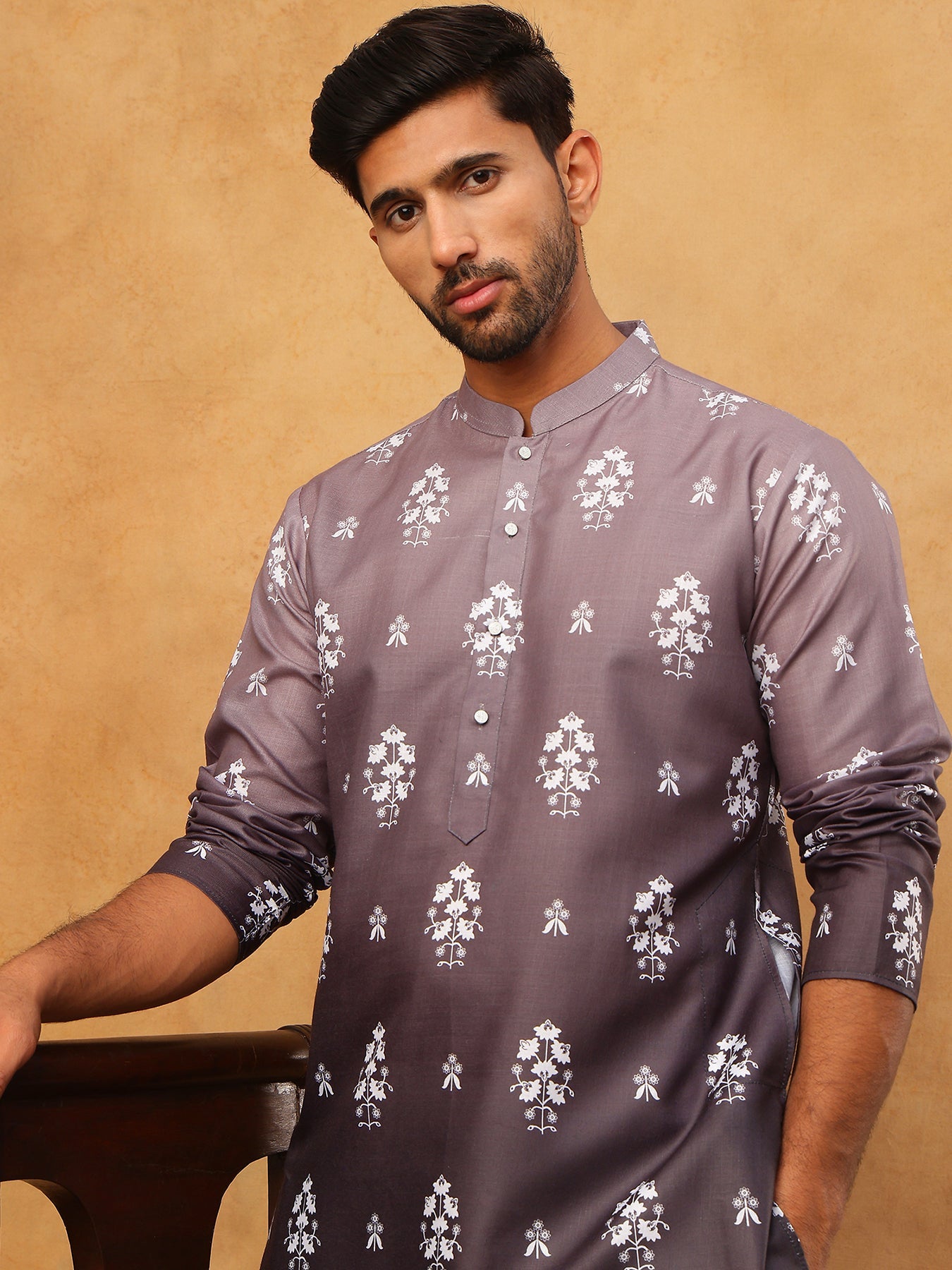Printed Cotton Blend Kurta (65KO 5405 Charcoal ) [FF] [P-8-7]