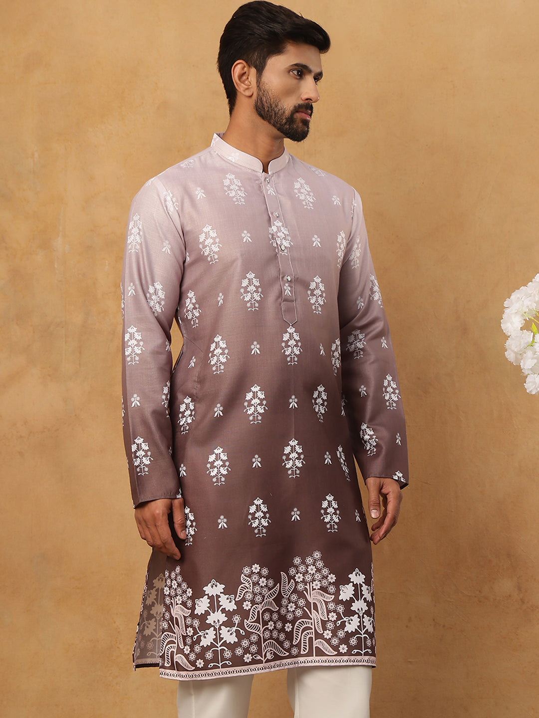 Printed Cotton Blend Kurta (65KO 5405 Grey ) [FF] [P-8-7]