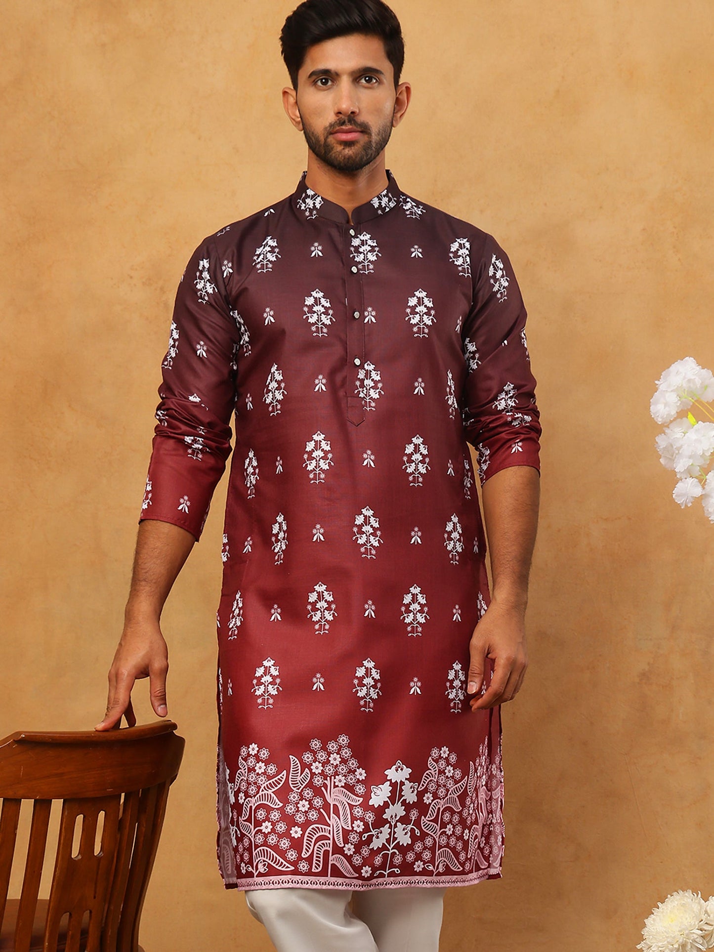 Printed Cotton Blend Kurta (65KO 5405 Maroon ) [FF] [P-8-7]