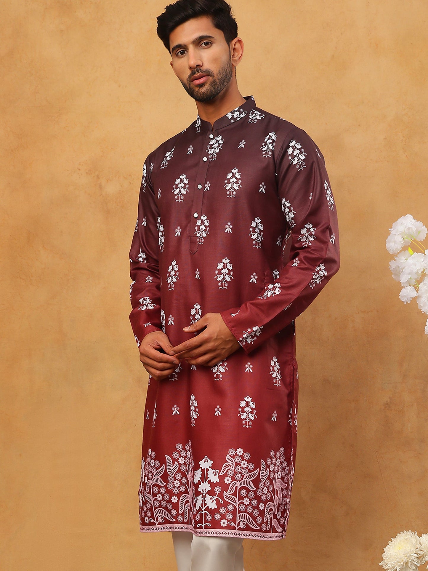 Printed Cotton Blend Kurta (65KO 5405 Maroon ) [FF] [P-8-7]