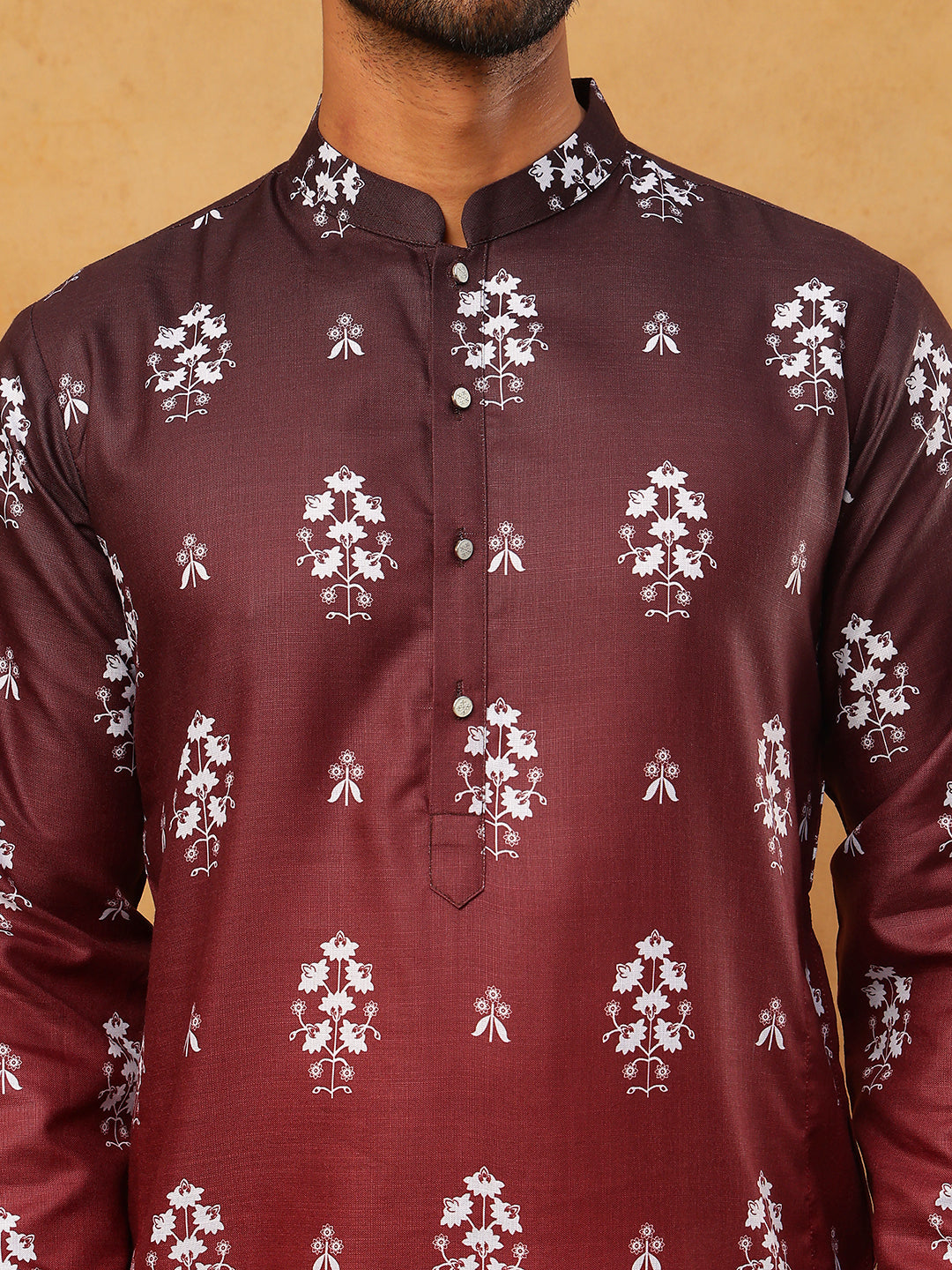 Printed Cotton Blend Kurta (65KO 5405 Maroon ) [FF] [P-8-7]