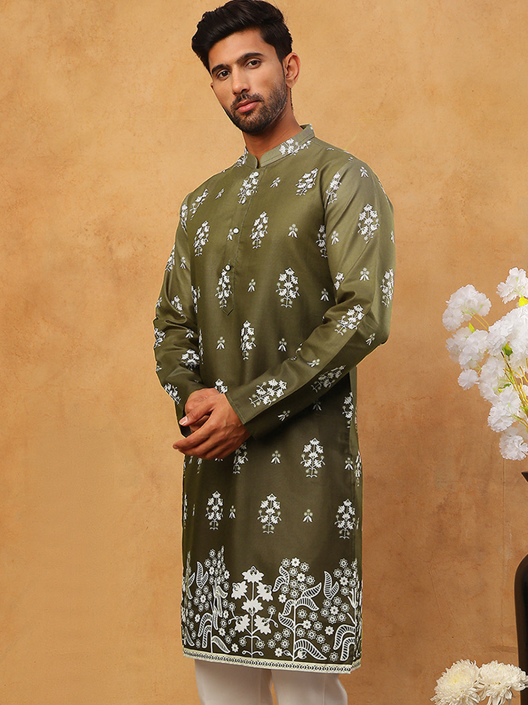 Printed Cotton Blend Kurta (65KO 5405 Olive ) [FF] [P-8-7]