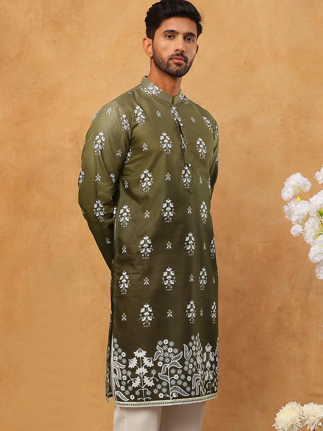 Printed Cotton Blend Kurta (65KO 5405 Olive ) [FF] [P-8-7]