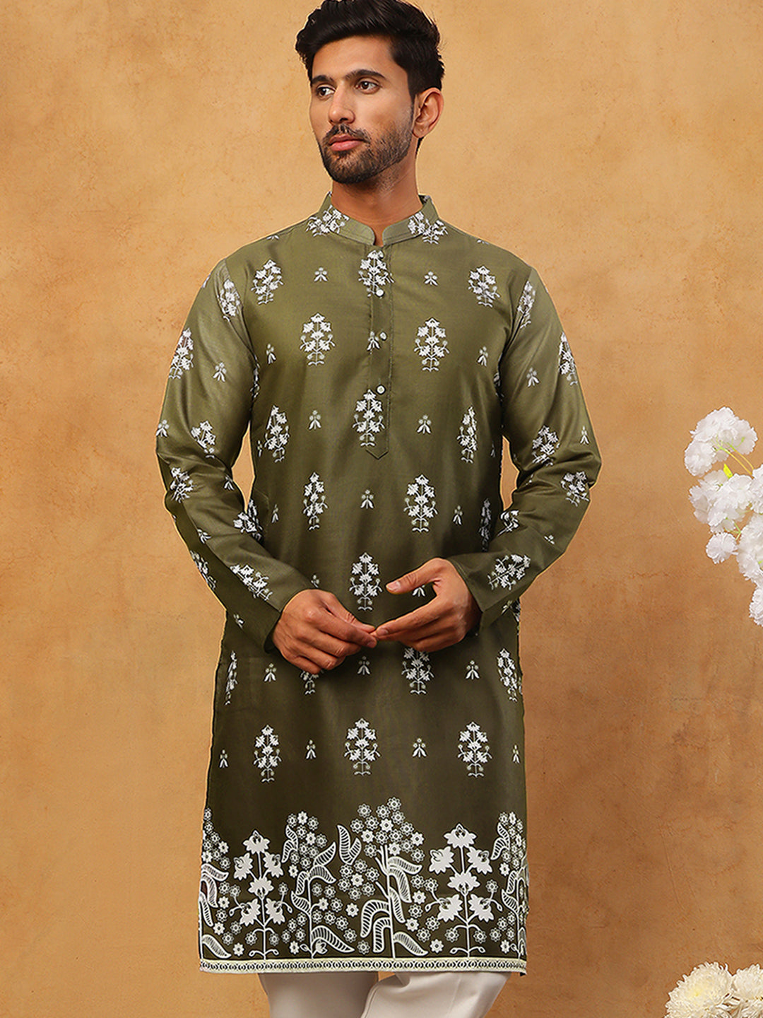 Printed Cotton Blend Kurta (65KO 5405 Olive ) [FF] [P-8-7]
