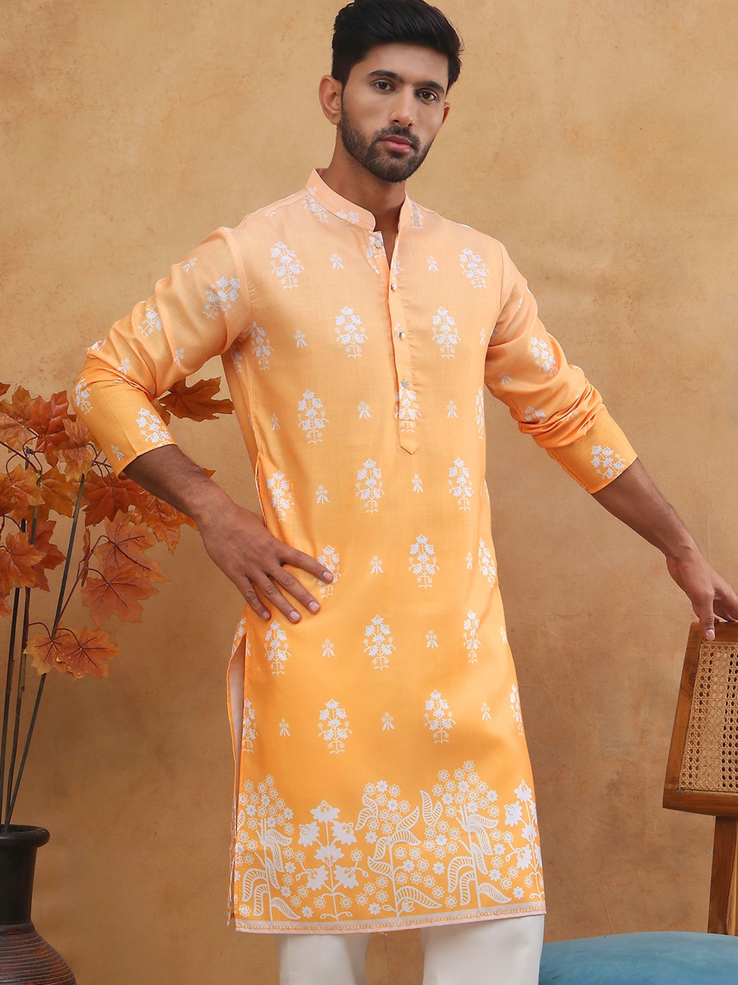 Printed Cotton Blend Kurta (65KO 5405 Orange ) [FF] [P-8-7]