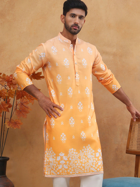Printed Cotton Blend Kurta (65KO 5405 Orange ) [FF] [P-8-7]