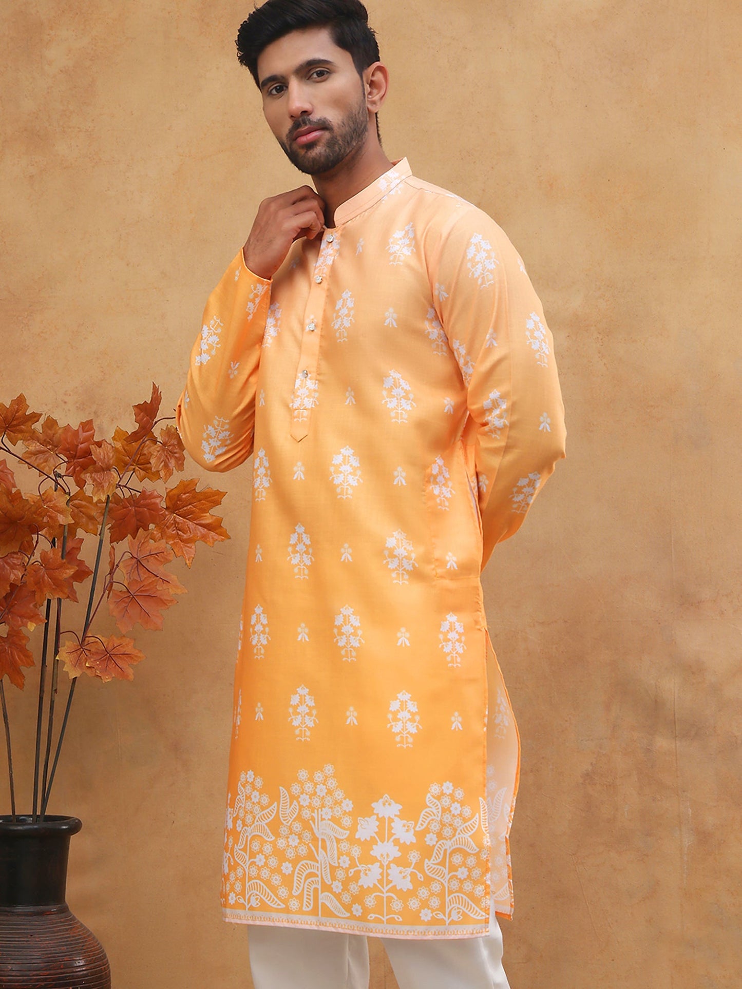 Printed Cotton Blend Kurta (65KO 5405 Orange ) [FF] [P-8-7]