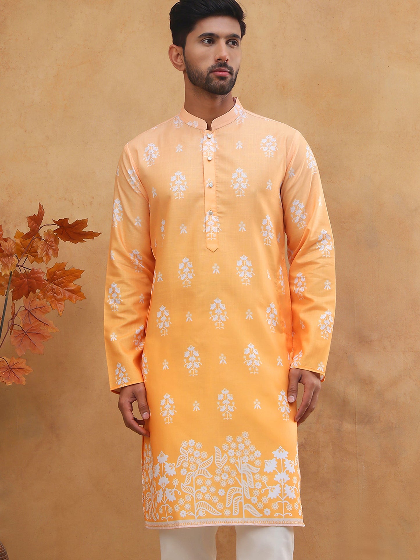 Printed Cotton Blend Kurta (65KO 5405 Orange ) [FF] [P-8-7]