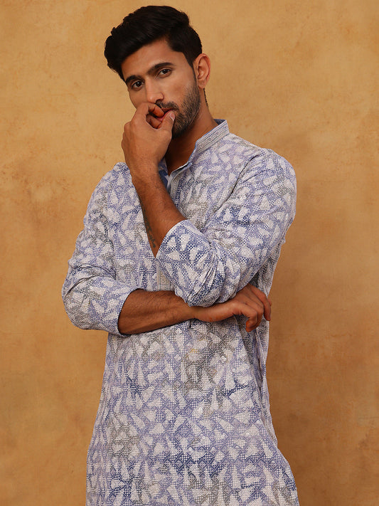 Printed & Embroidered Kurta (65KO 5406 Blue ) [FF] [G-8]