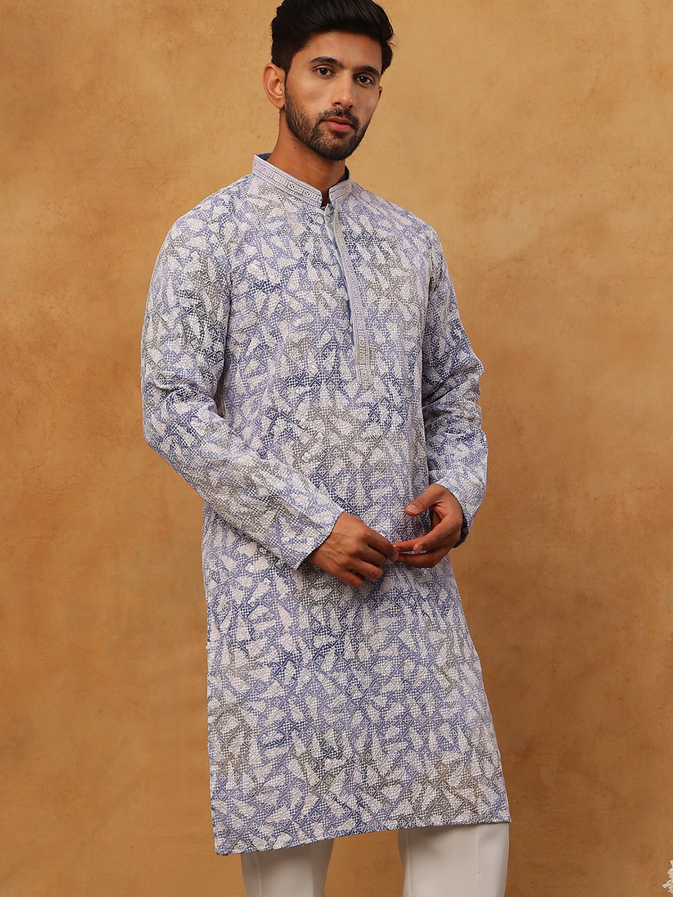 Printed & Embroidered Kurta (65KO 5406 Blue ) [FF] [G-8]