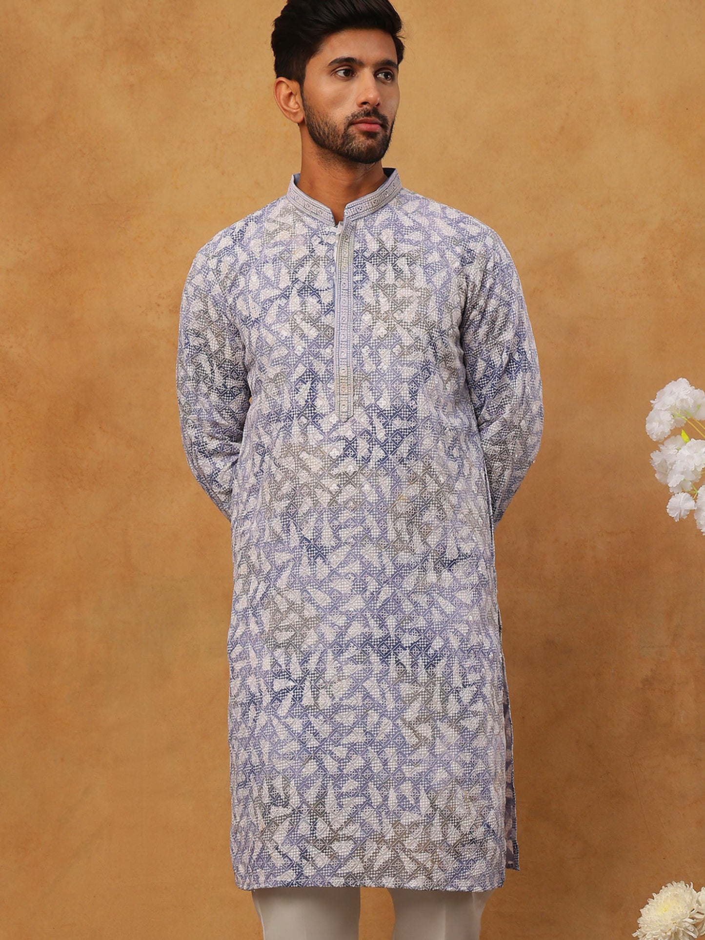 Printed & Embroidered Kurta (65KO 5406 Blue ) [FF] [G-8]