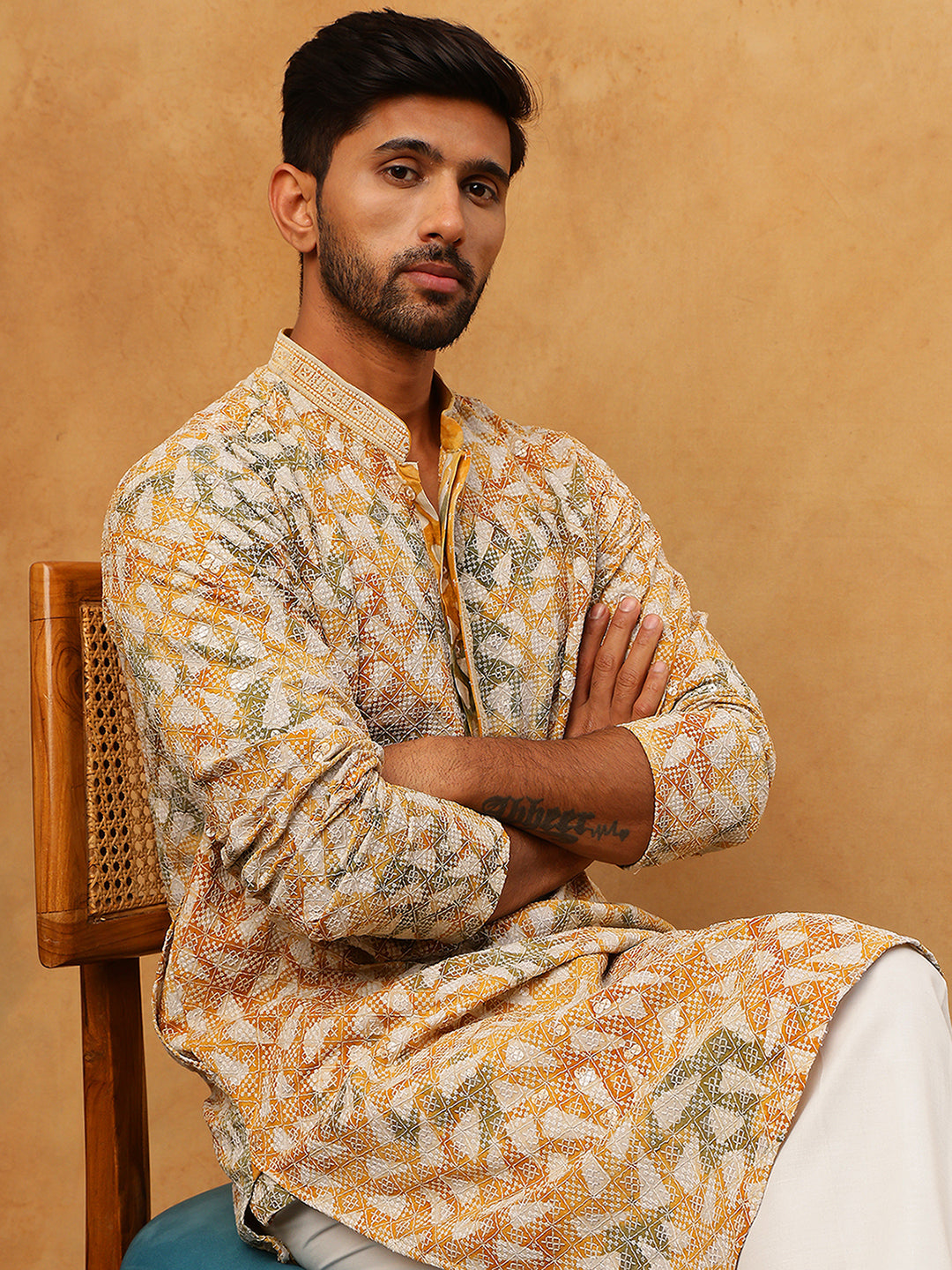 Printed & Embroidered Kurta (65KO 5406 Mustard ) [FF] [G-8]