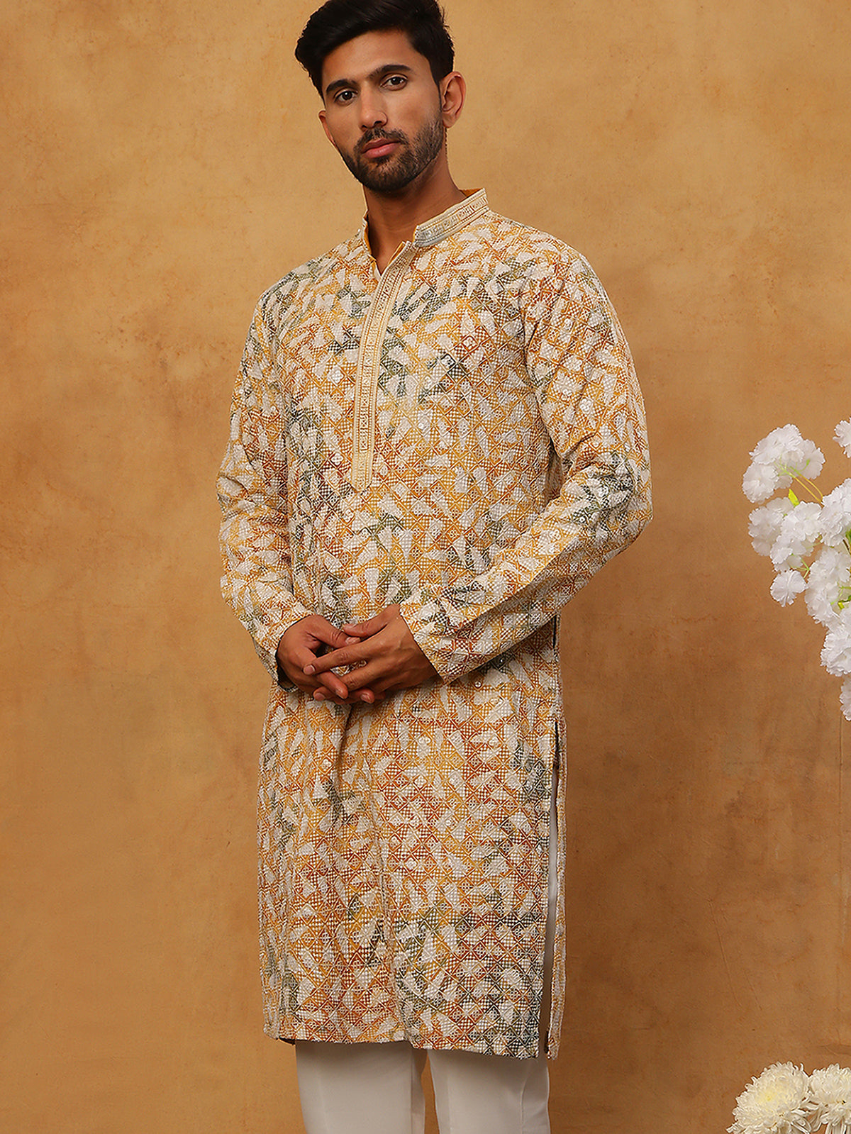 Printed & Embroidered Kurta (65KO 5406 Mustard ) [FF] [G-8]