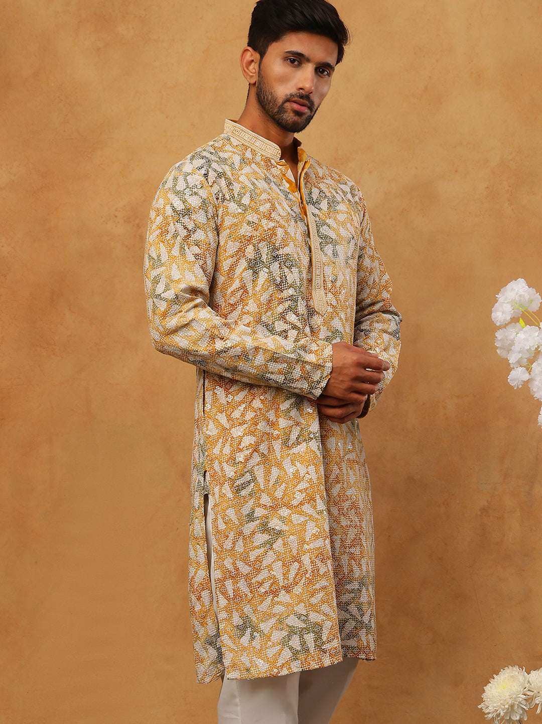 Printed & Embroidered Kurta (65KO 5406 Mustard ) [FF] [G-8]