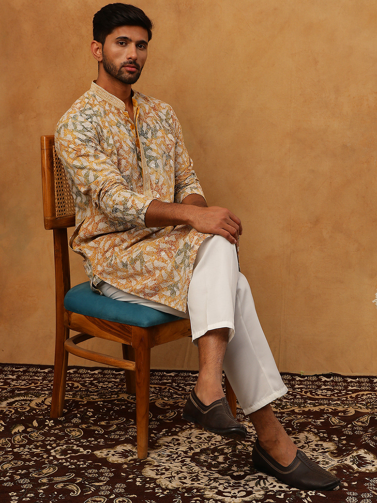 Printed & Embroidered Kurta (65KO 5406 Mustard ) [FF] [G-8]
