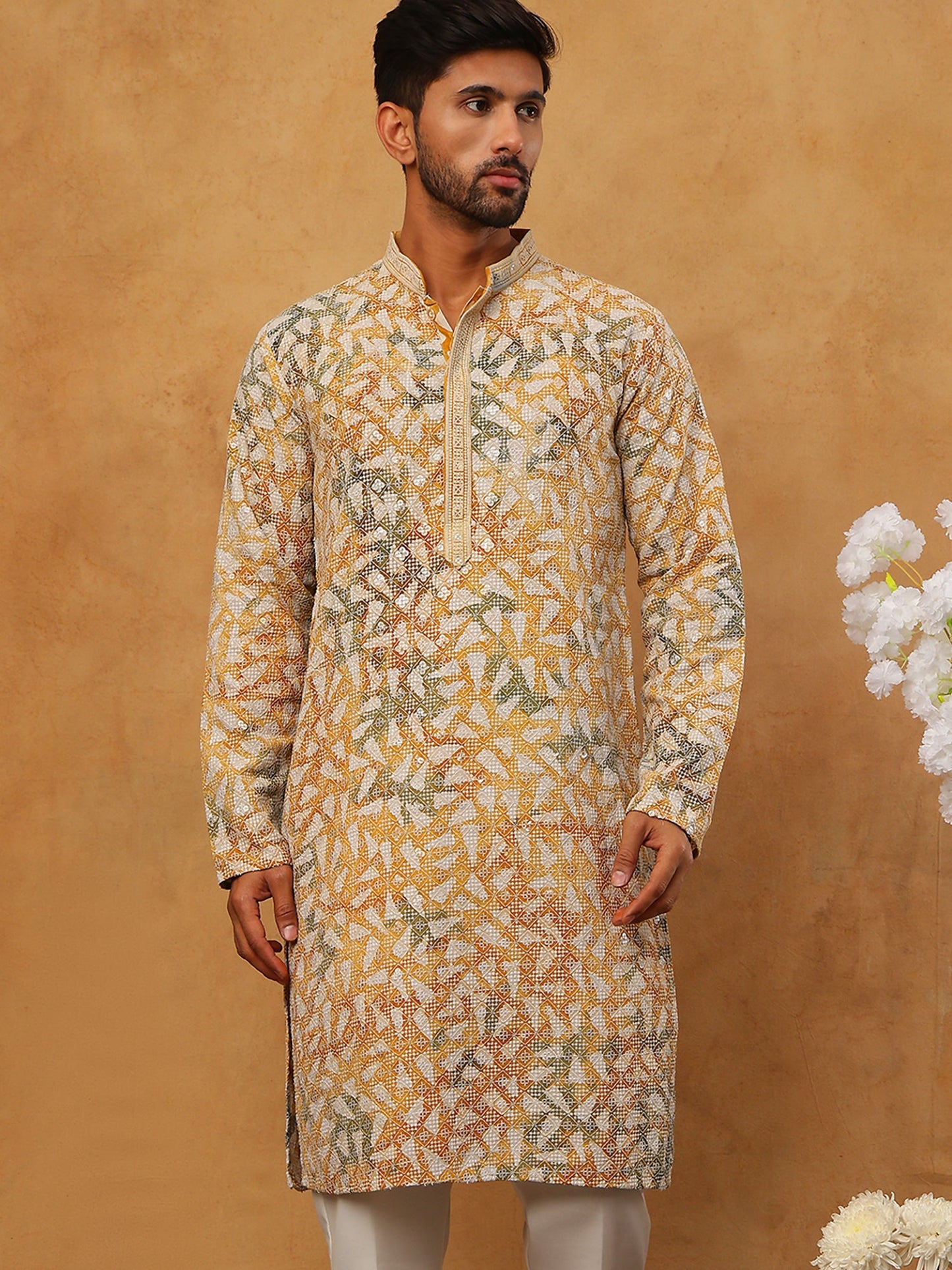 Printed & Embroidered Kurta (65KO 5406 Mustard ) [FF] [G-8]