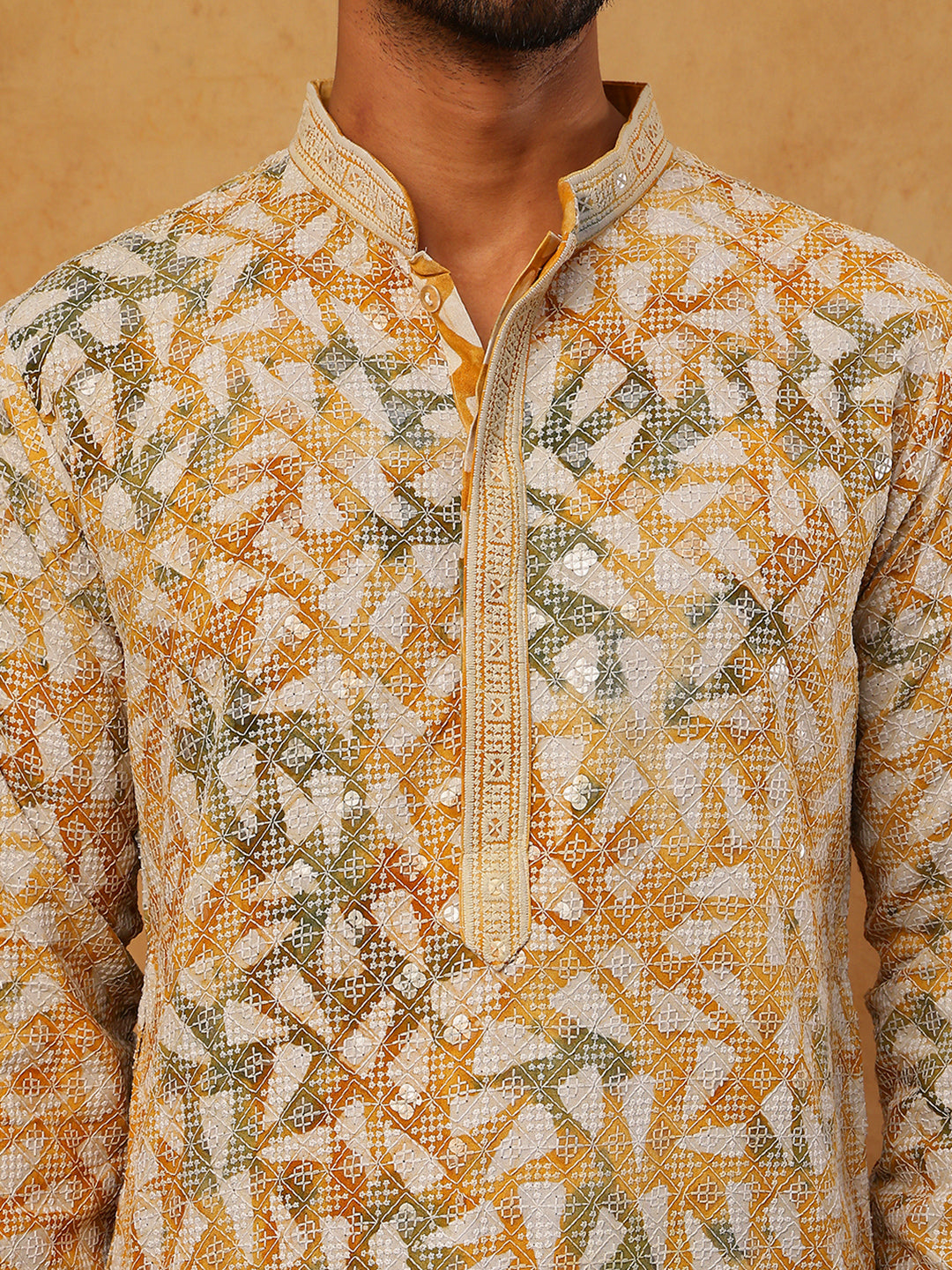 Printed & Embroidered Kurta (65KO 5406 Mustard ) [FF] [G-8]
