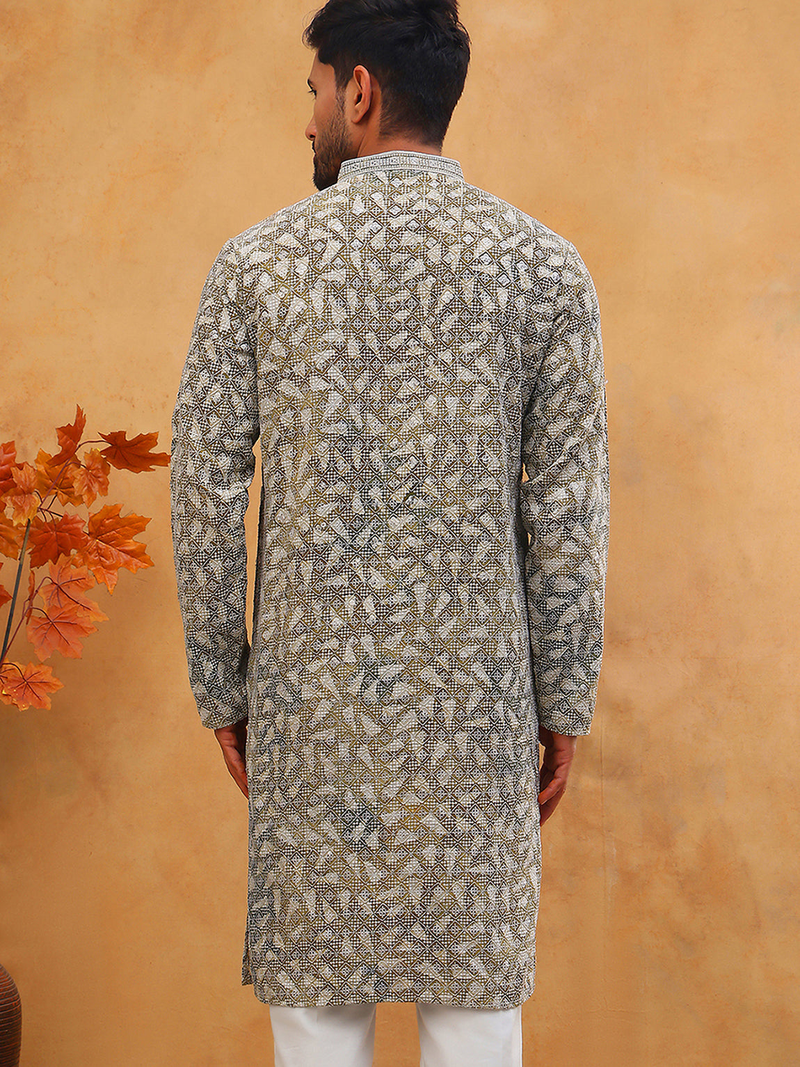 Printed & Embroidered Kurta (65KO 5406 Olive ) [FF] [G-8]