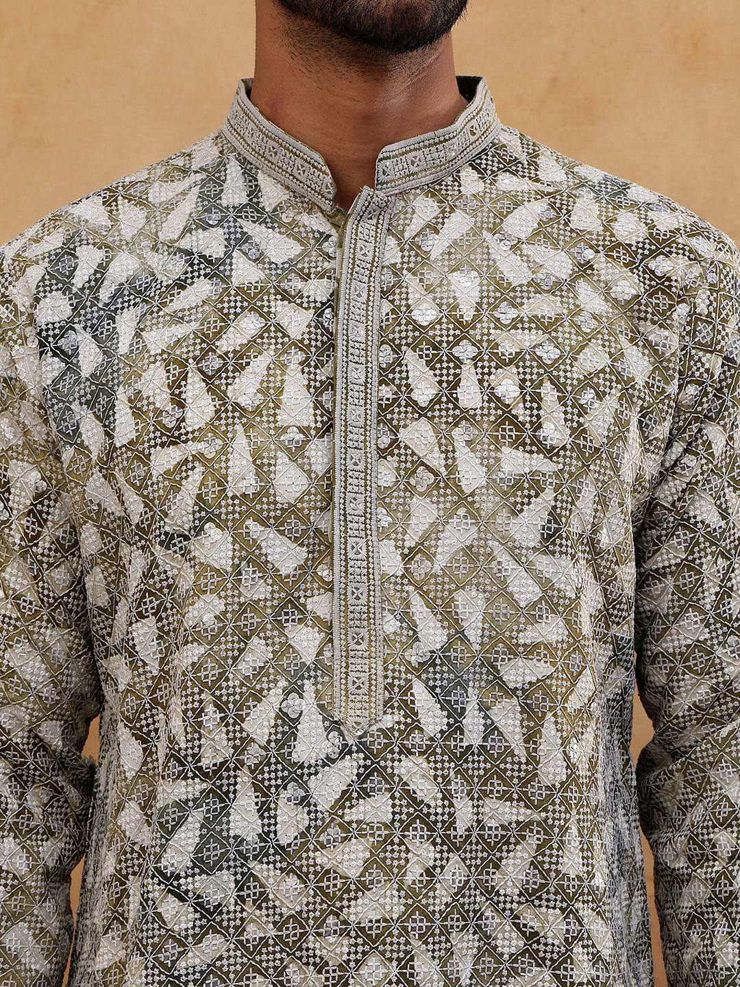 Printed & Embroidered Kurta (65KO 5406 Olive ) [FF] [G-8]