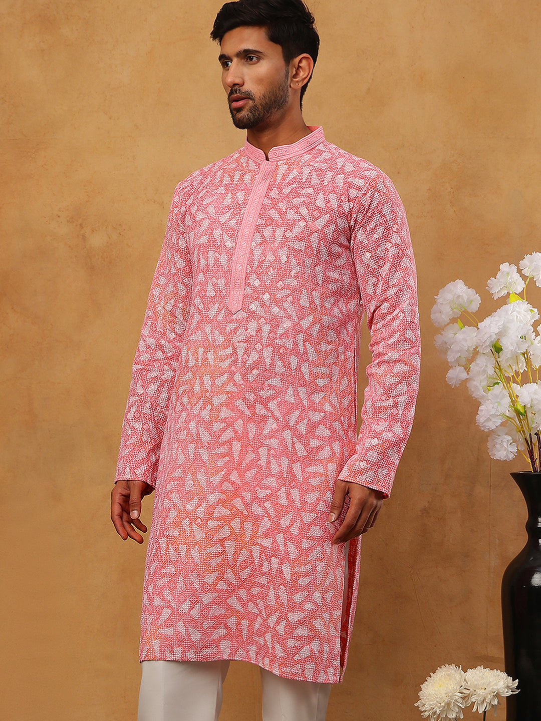 Printed & Embroidered Kurta (65KO 5406 Pink ) [FF] [G-8]